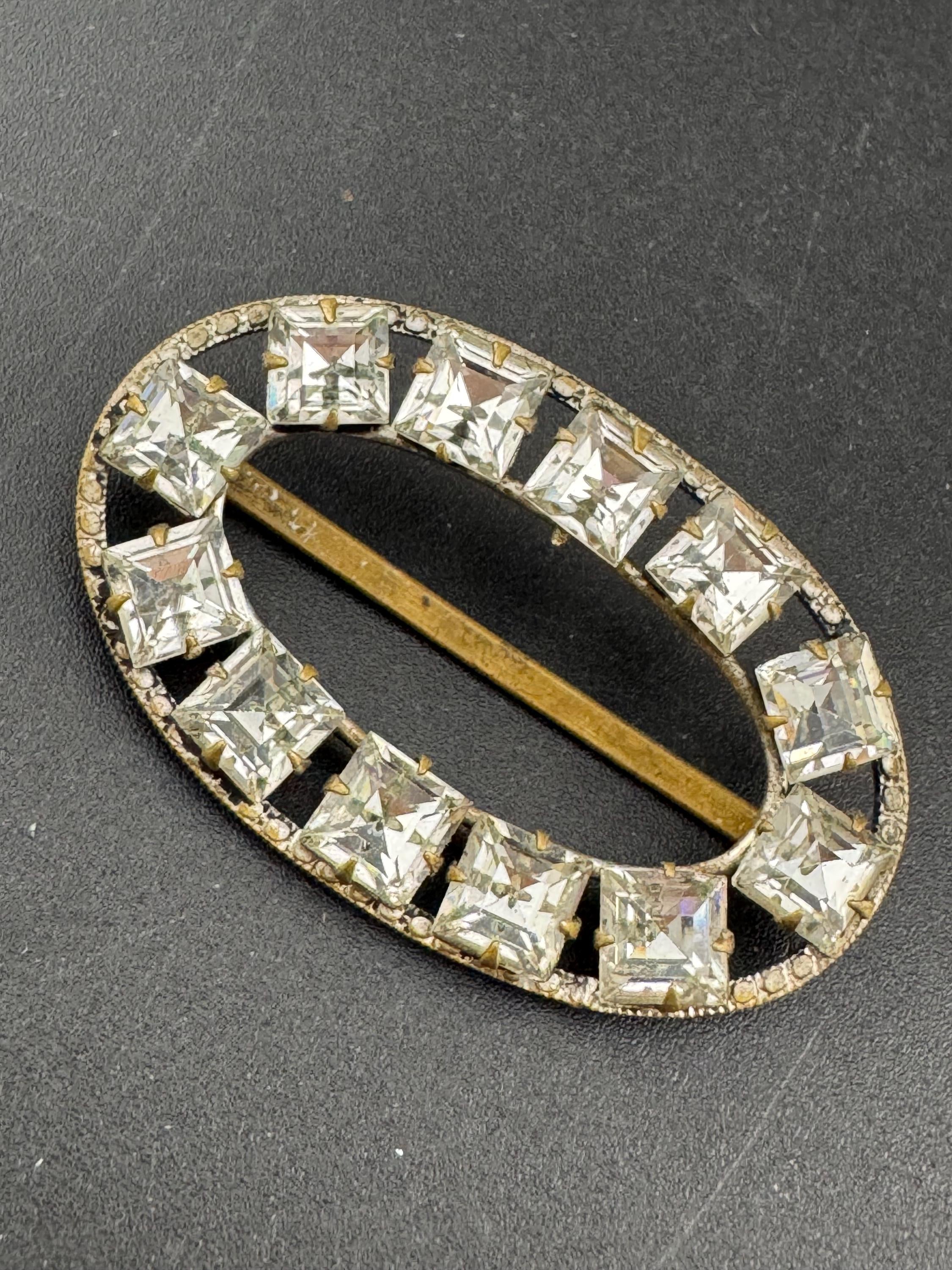vintage Czech gold tone claw set square Clear Glass Diamante Belt Buckle, old paste rhinestone Wedding Adornment choker Fitting