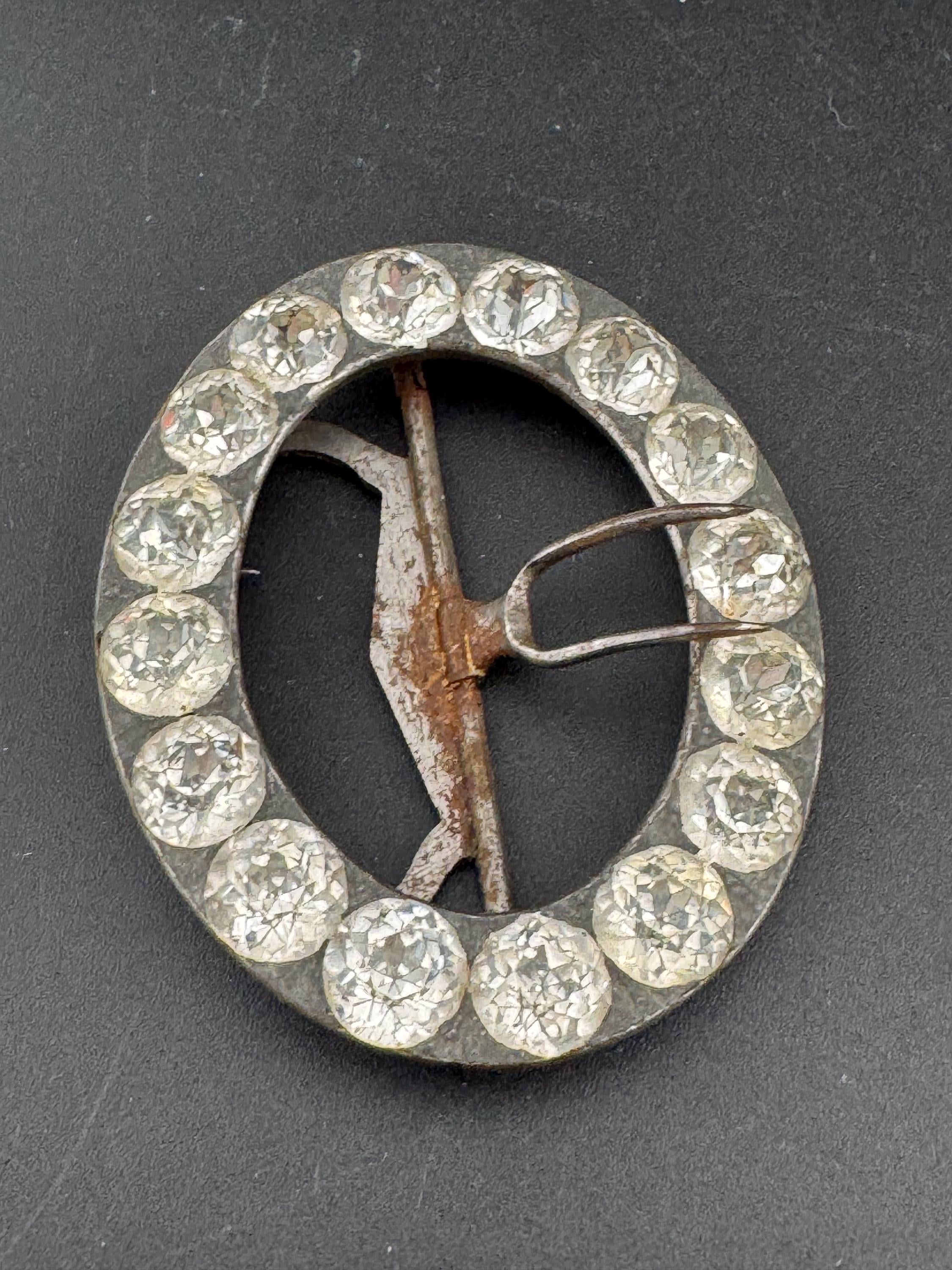 Antique Georgian 1800s 1700s Claw Set Clear Glass Diamante Belt Buckle paste rhinestone Bridal Wedding Sash Adornment Fitting
