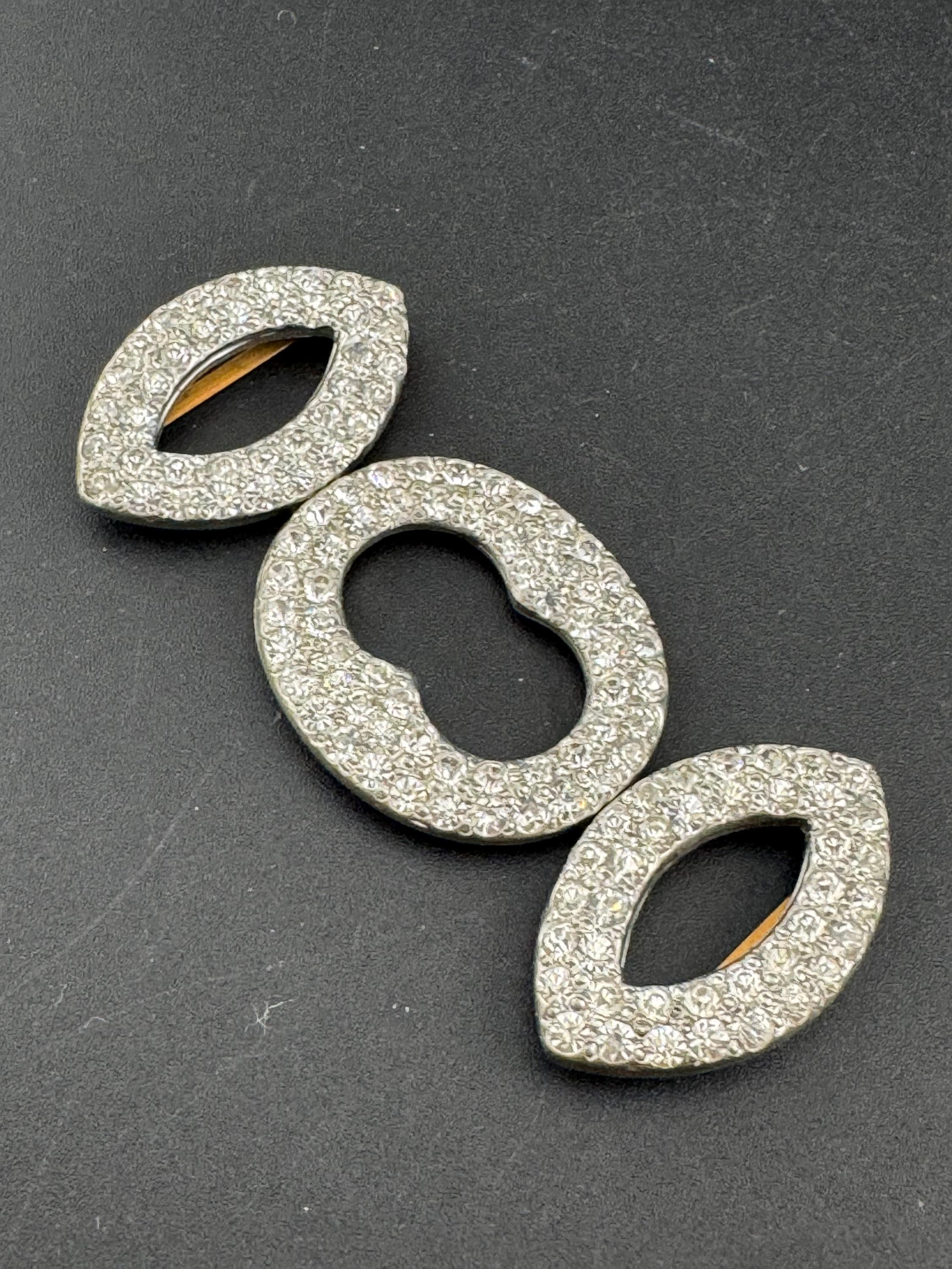 Antique Czech Art Deco 1920s 1930s wide double 2 part Glass Diamante Belt Buckle paste rhinestone Bridal Wedding Sash Adornment Fitting