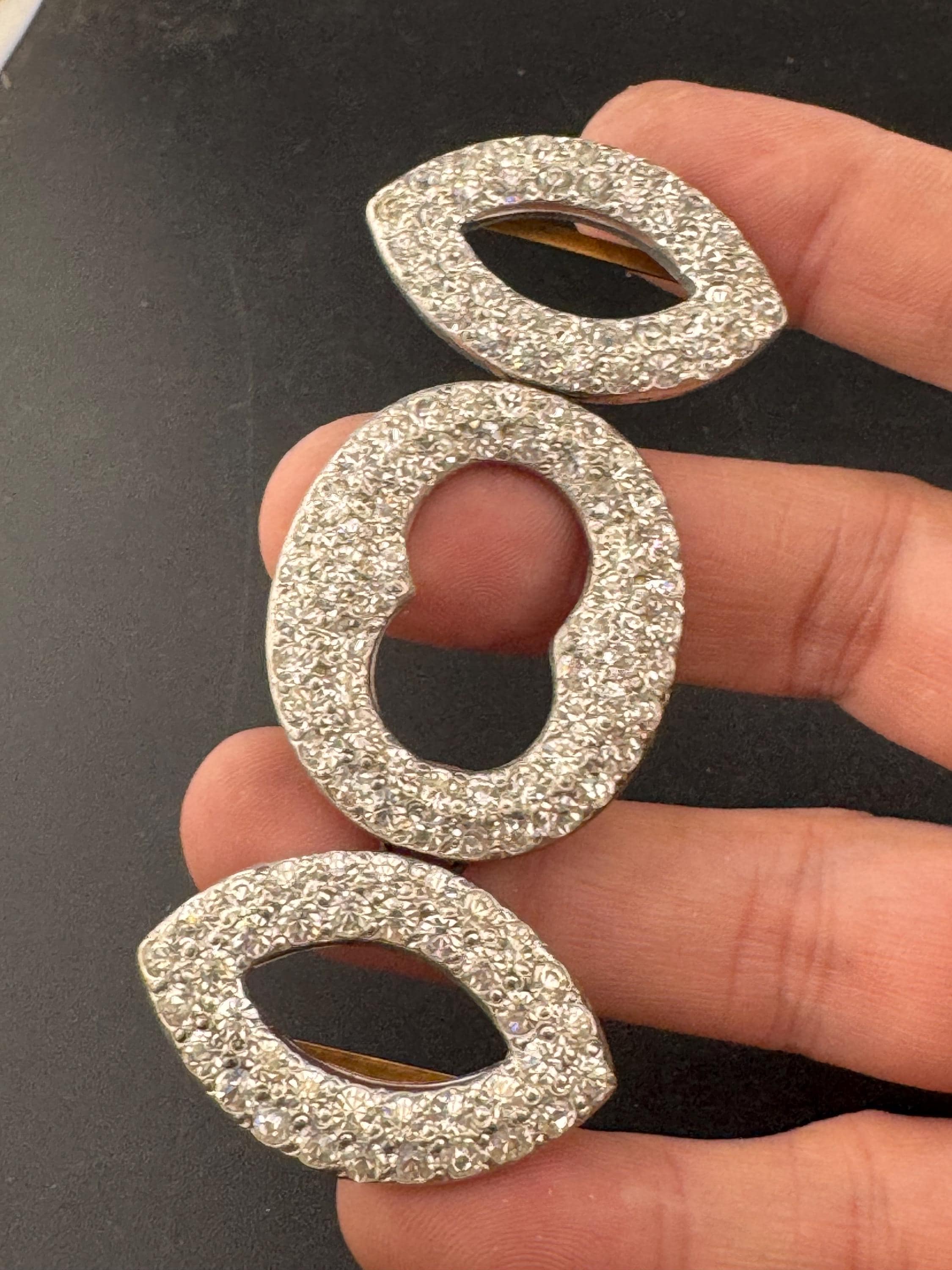 Antique Czech Art Deco 1920s 1930s wide double 2 part Glass Diamante Belt Buckle paste rhinestone Bridal Wedding Sash Adornment Fitting