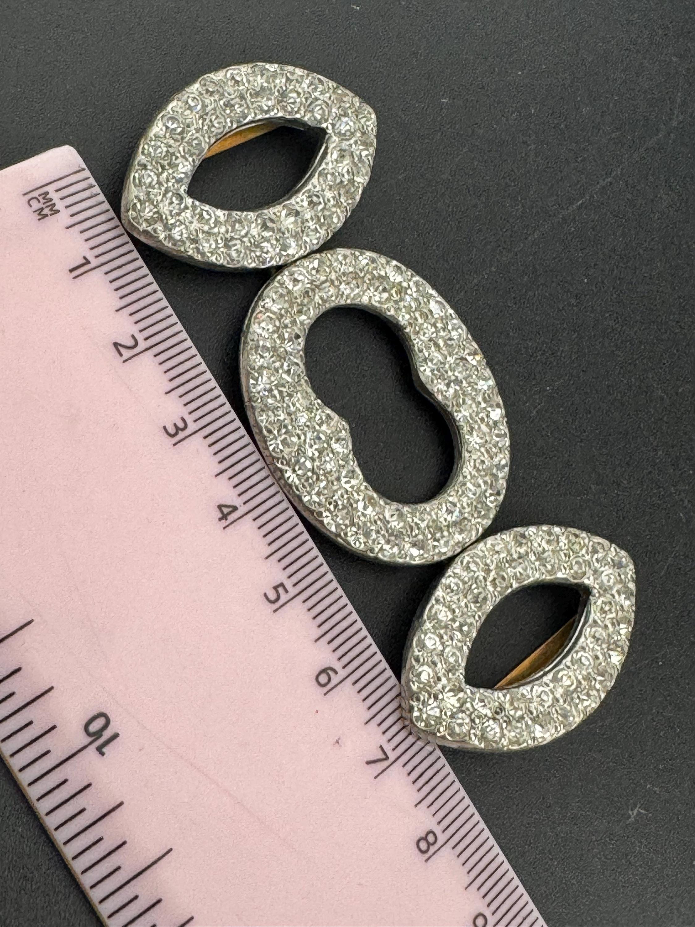 Antique Czech Art Deco 1920s 1930s wide double 2 part Glass Diamante Belt Buckle paste rhinestone Bridal Wedding Sash Adornment Fitting