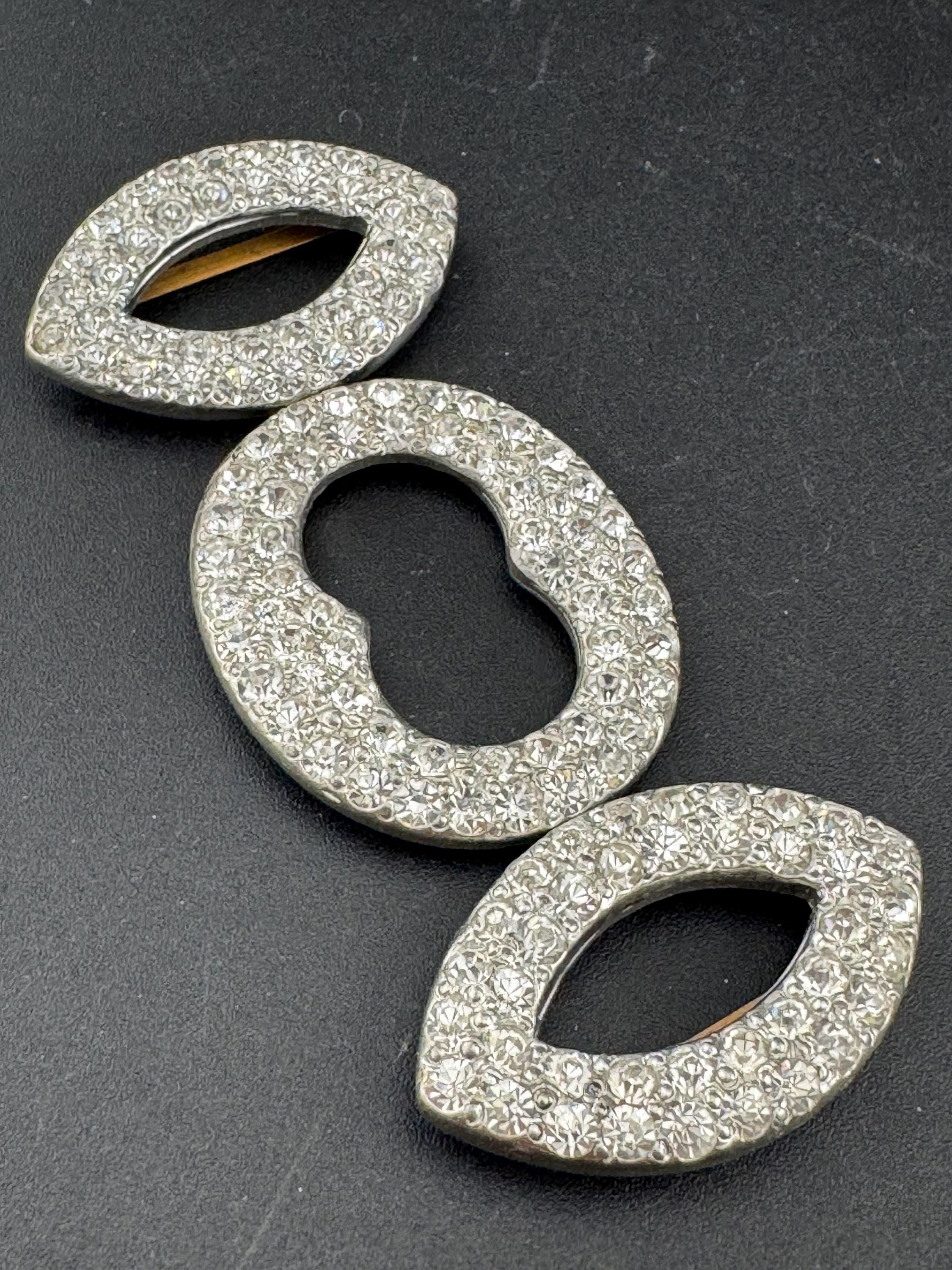 Antique Czech Art Deco 1920s 1930s wide double 2 part Glass Diamante Belt Buckle paste rhinestone Bridal Wedding Sash Adornment Fitting
