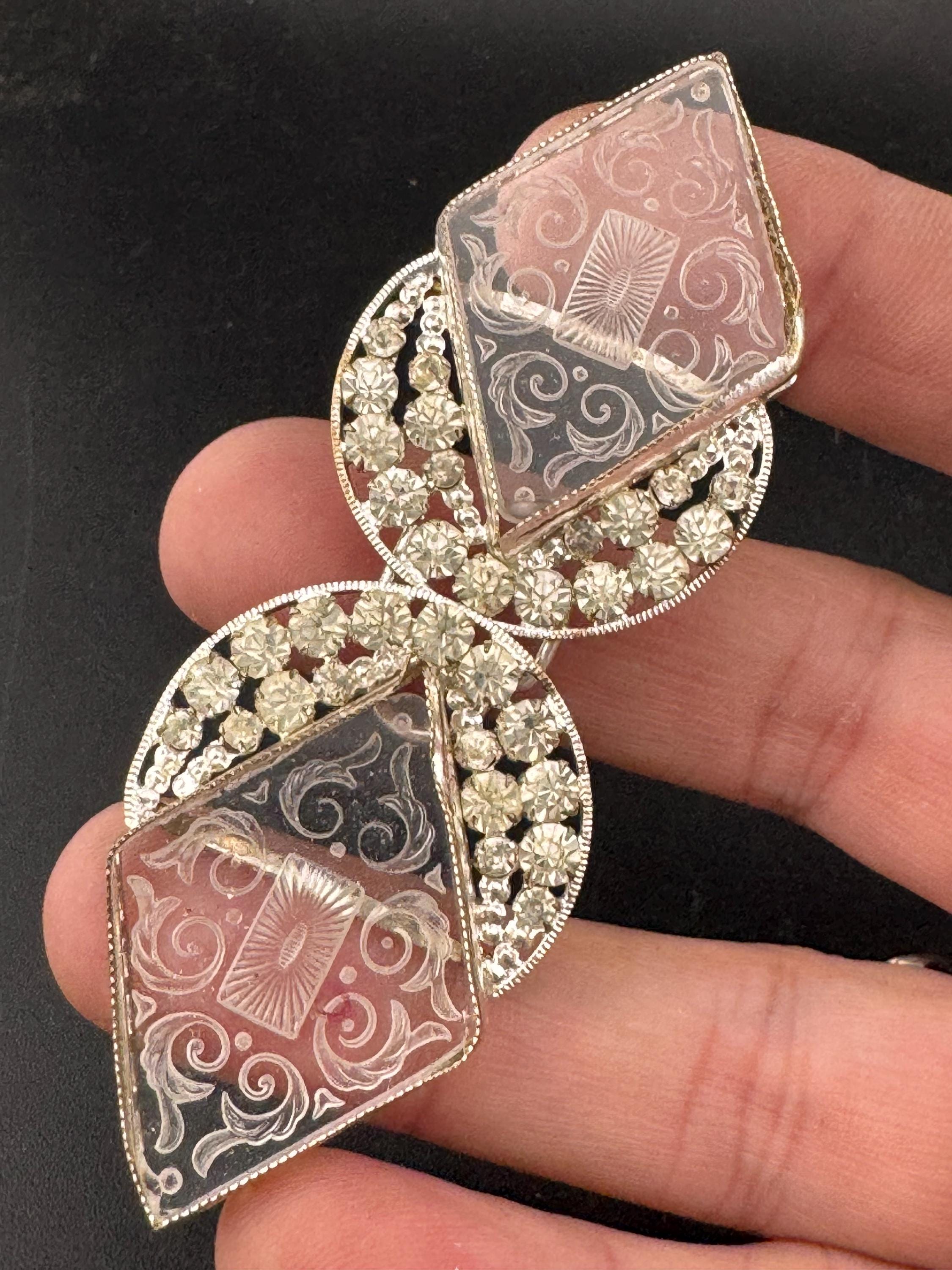 Antique Czech plate glass Art Deco 1920s 1930s wide double 2 part Belt Buckle paste rhinestone Bridal Wedding Sash Adornment Fitting