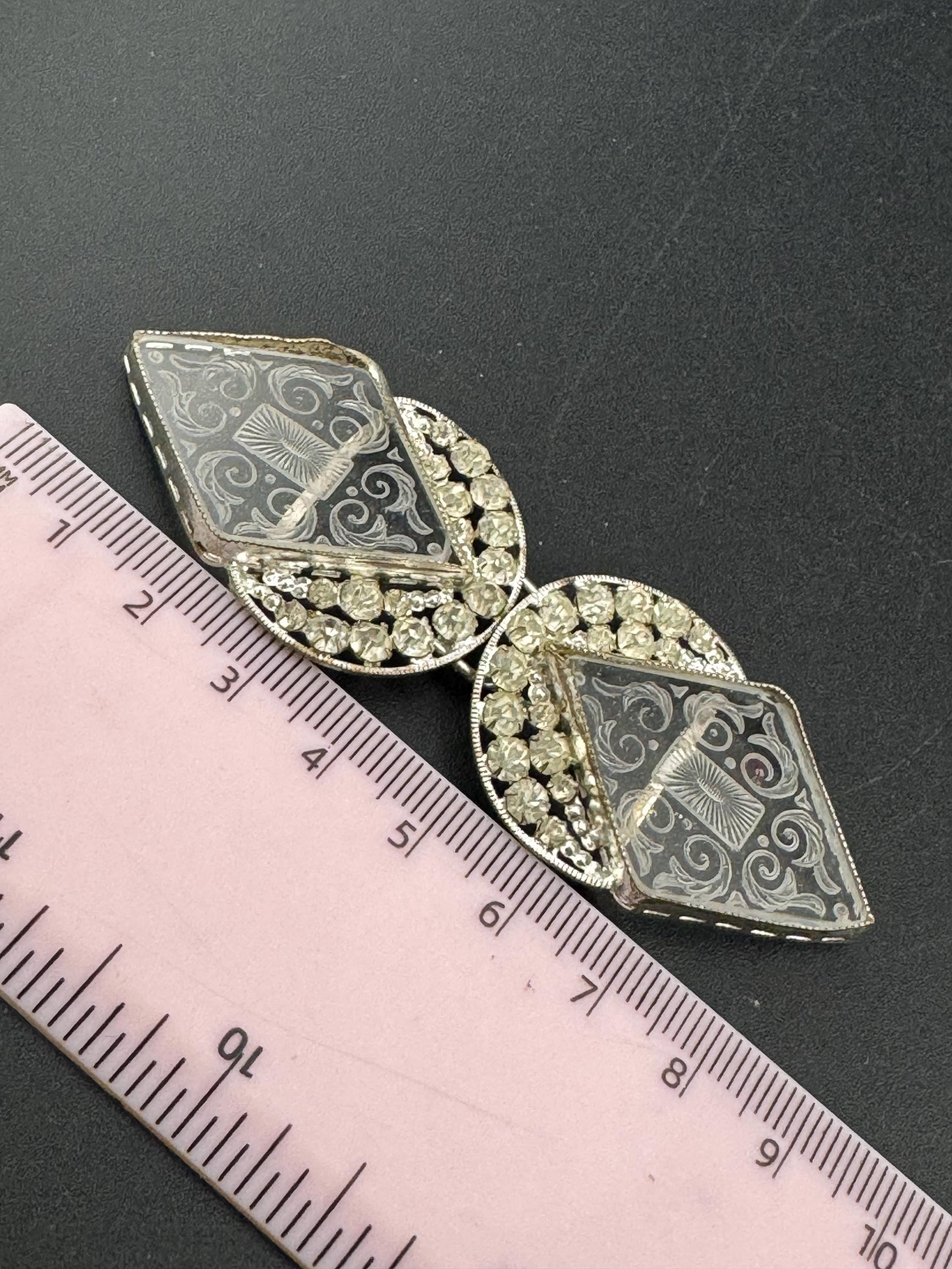 Antique Czech plate glass Art Deco 1920s 1930s wide double 2 part Belt Buckle paste rhinestone Bridal Wedding Sash Adornment Fitting