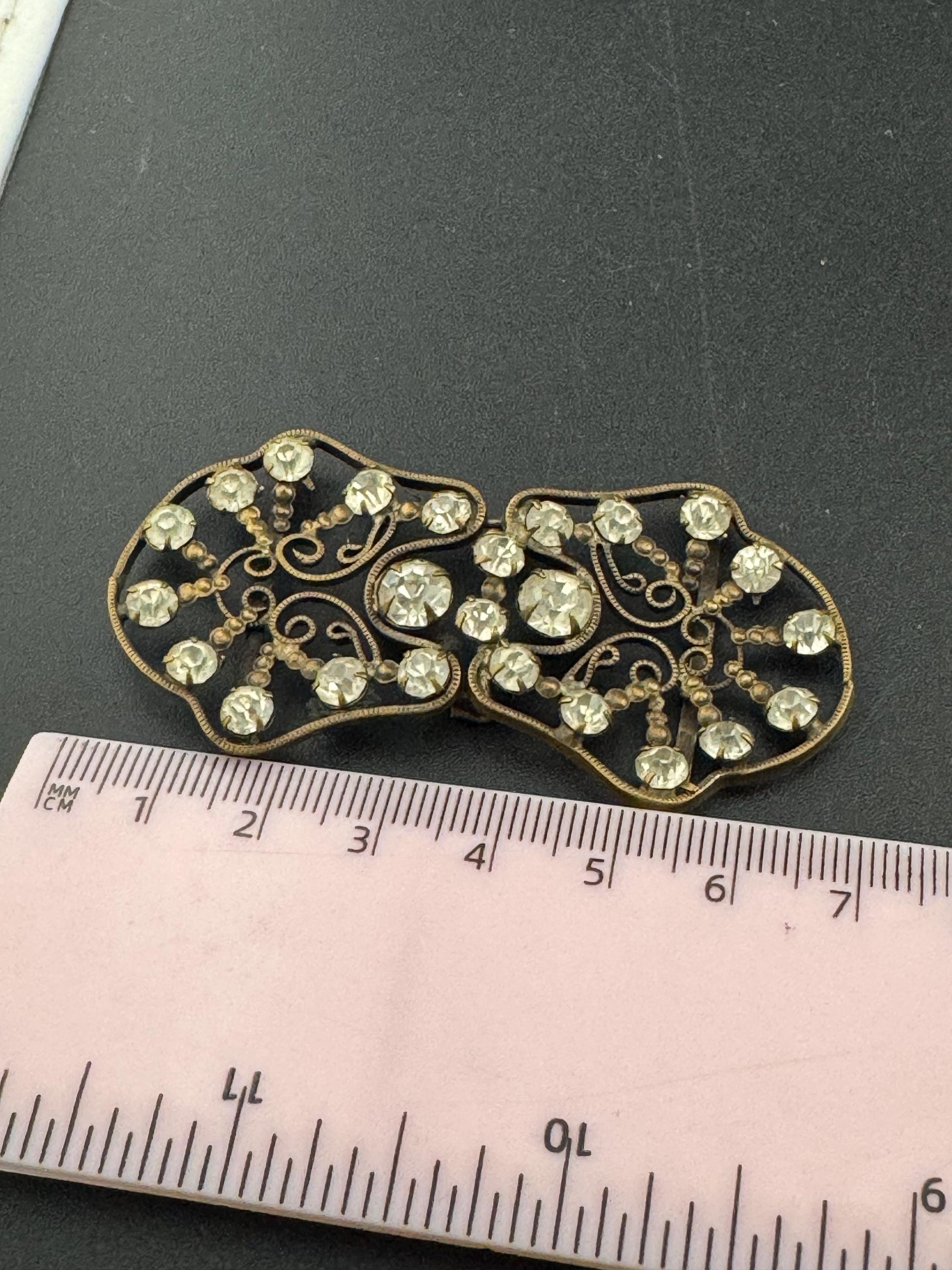 Antique 7cm Czech Art Deco 1920s 1930s wide double 2 part Glass Diamante Belt Buckle paste rhinestone Bridal Wedding Sash Adornment Fitting