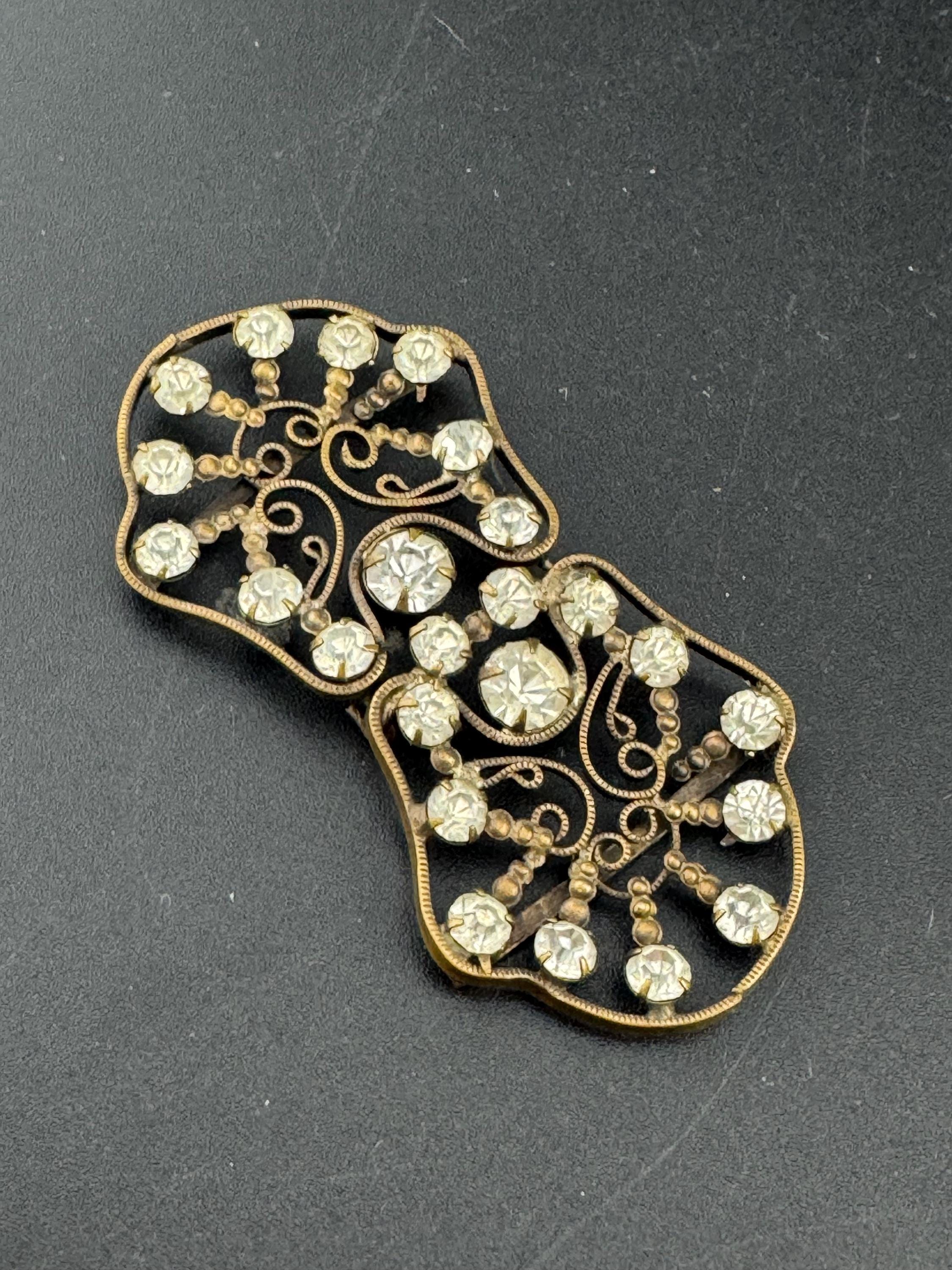 Antique 7cm Czech Art Deco 1920s 1930s wide double 2 part Glass Diamante Belt Buckle paste rhinestone Bridal Wedding Sash Adornment Fitting