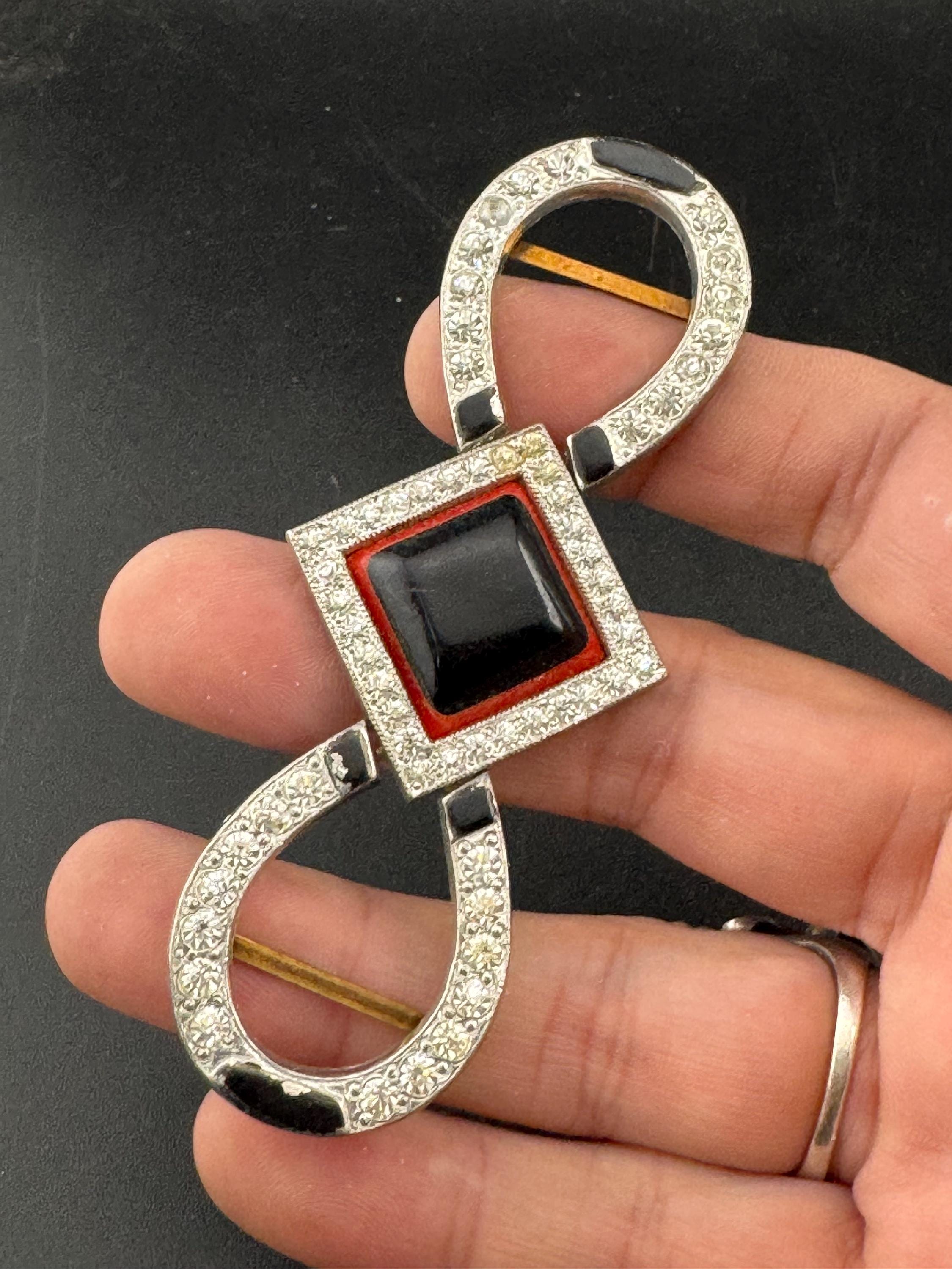 Antique Czech Art Deco black and red early plastic double 2 part crystal Belt Buckle paste rhinestone Bridal Wedding Sash Adornment