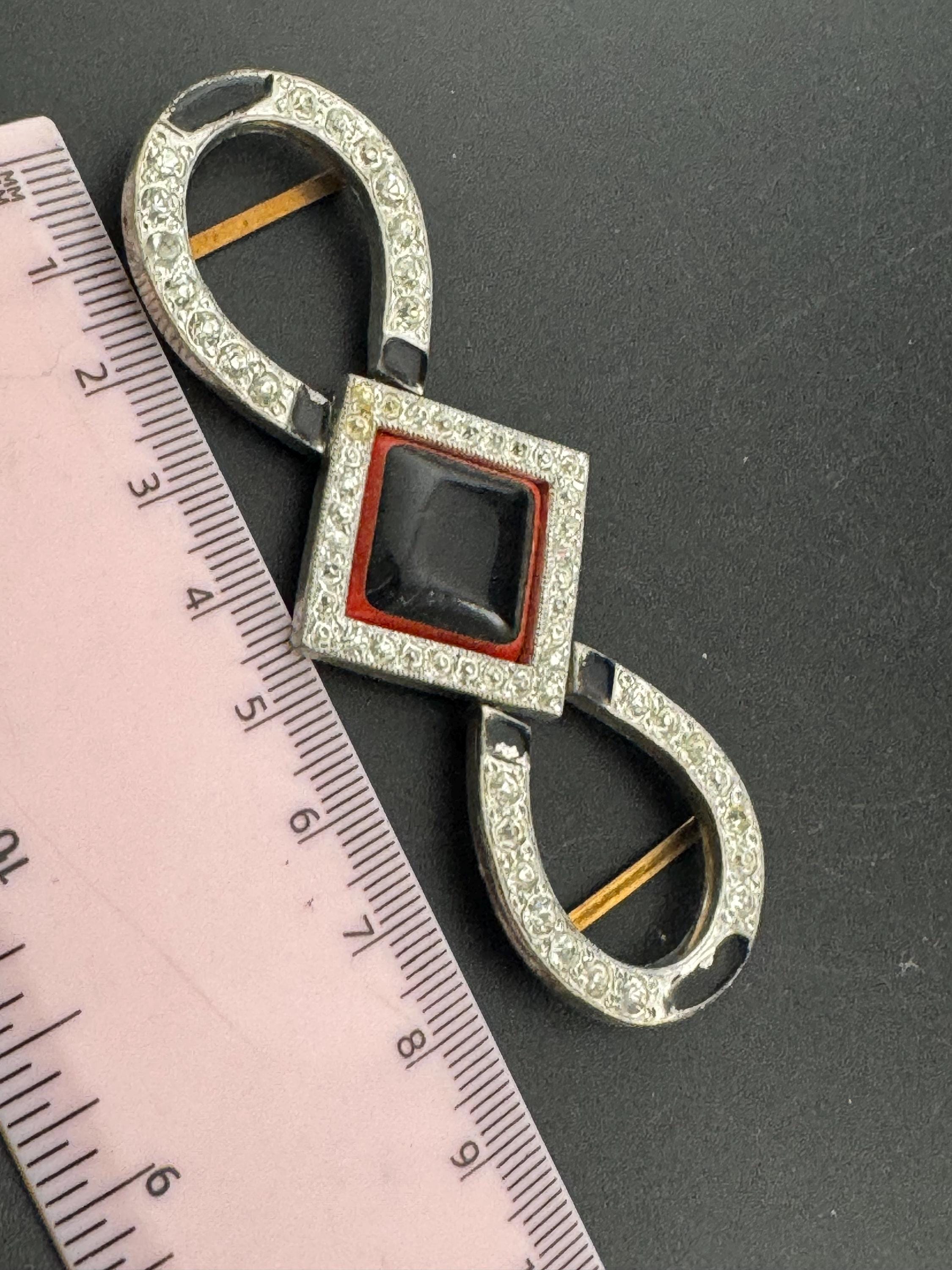 Antique Czech Art Deco black and red early plastic double 2 part crystal Belt Buckle paste rhinestone Bridal Wedding Sash Adornment