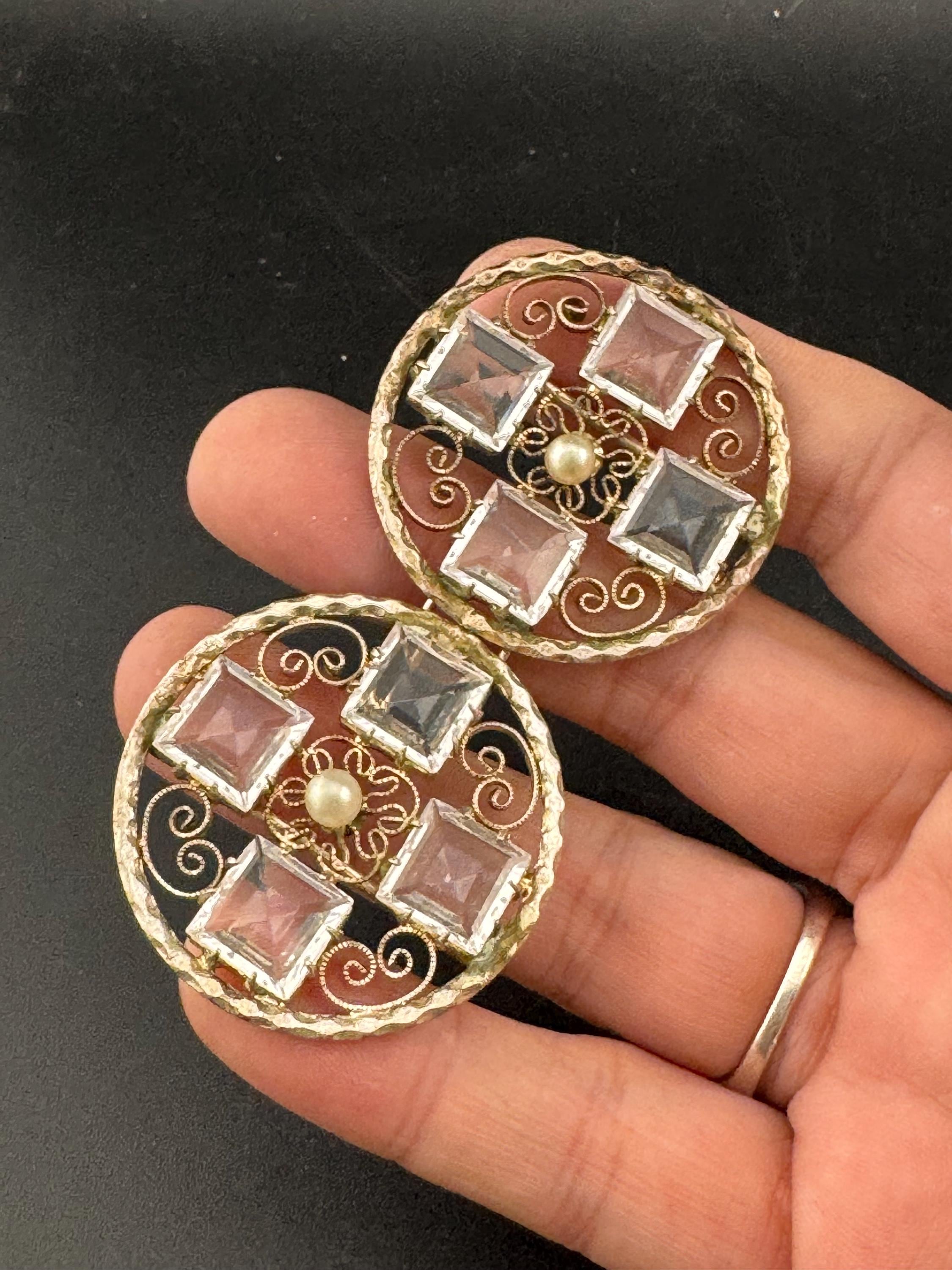 Antique Czech Art Deco 1920s 1930s double 2 part square Glass Diamante Belt Buckle paste rhinestone Bridal Wedding Sash Adornment Fitting