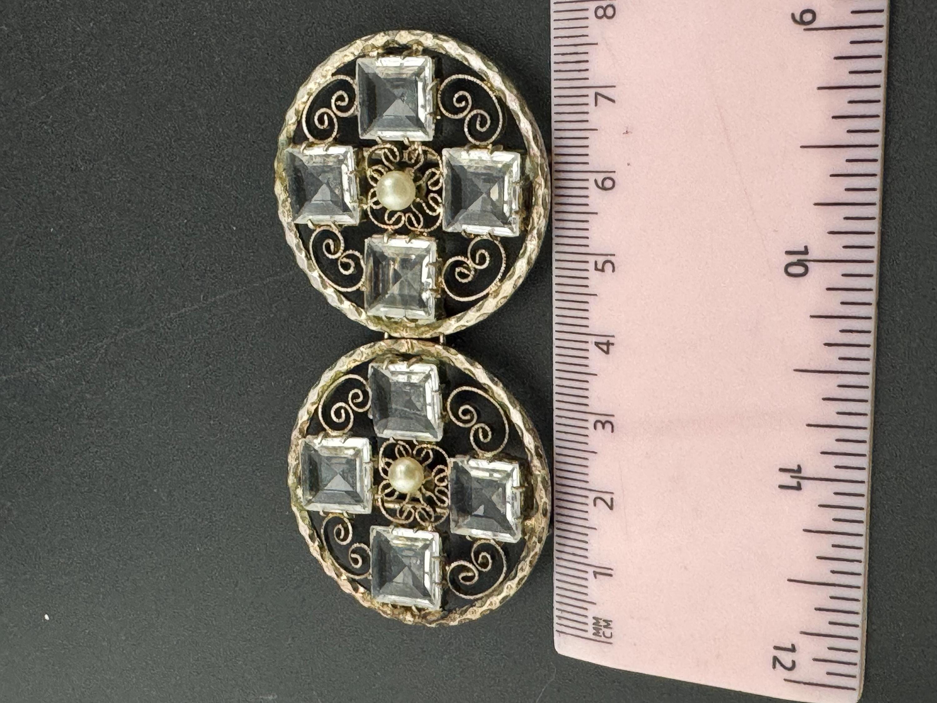 Antique Czech Art Deco 1920s 1930s double 2 part square Glass Diamante Belt Buckle paste rhinestone Bridal Wedding Sash Adornment Fitting