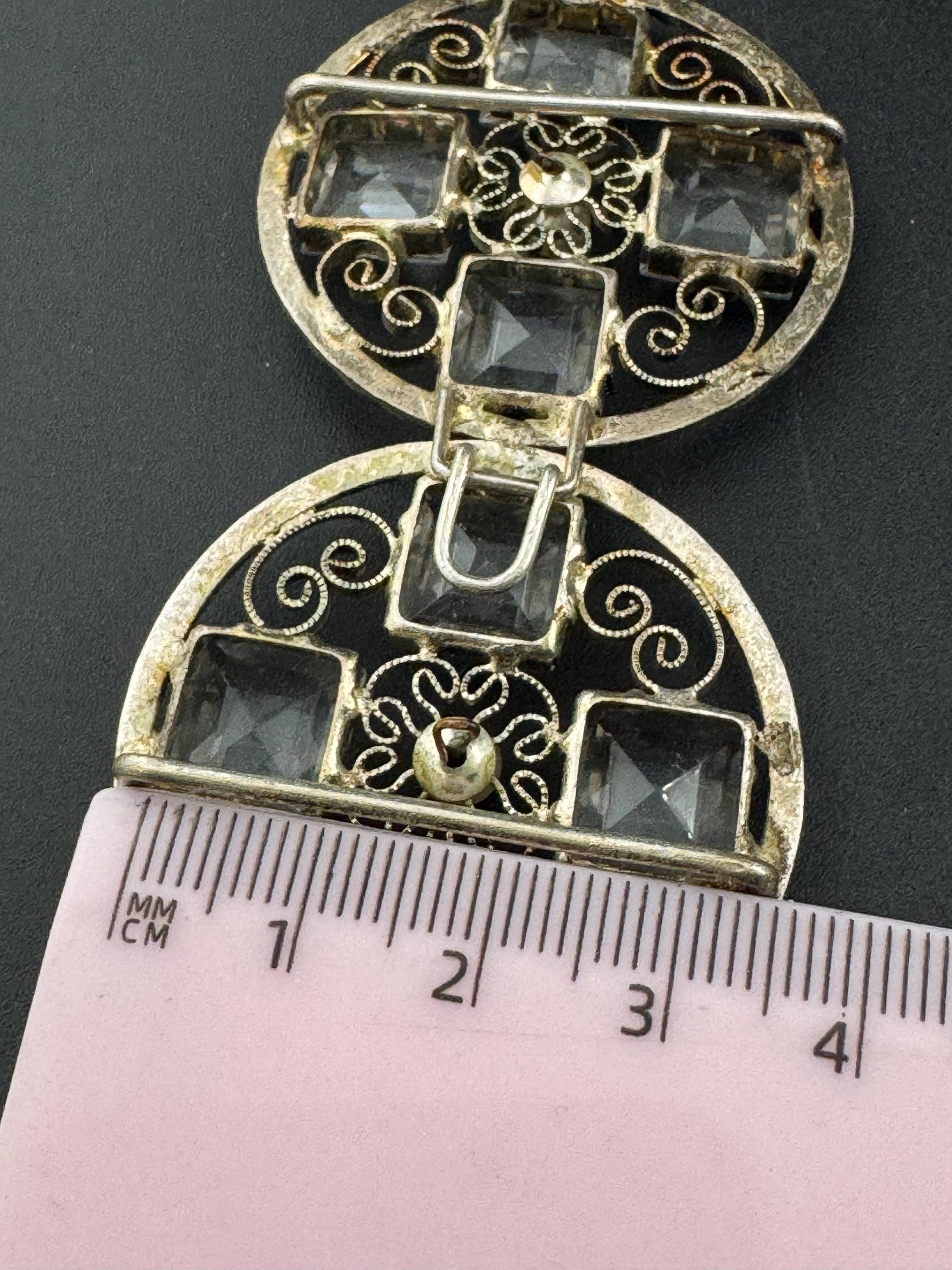 Antique Czech Art Deco 1920s 1930s double 2 part square Glass Diamante Belt Buckle paste rhinestone Bridal Wedding Sash Adornment Fitting