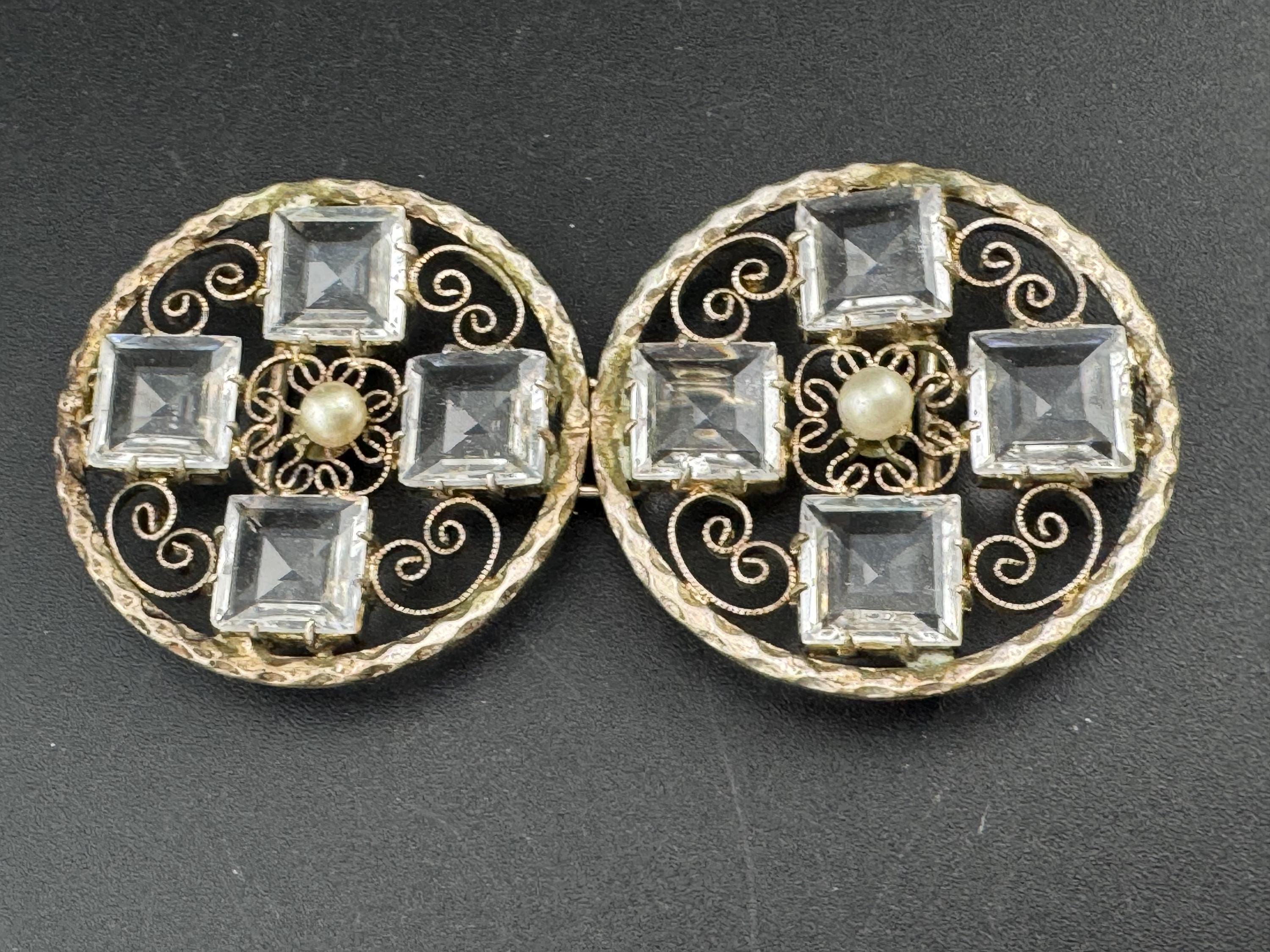 Antique Czech Art Deco 1920s 1930s double 2 part square Glass Diamante Belt Buckle paste rhinestone Bridal Wedding Sash Adornment Fitting