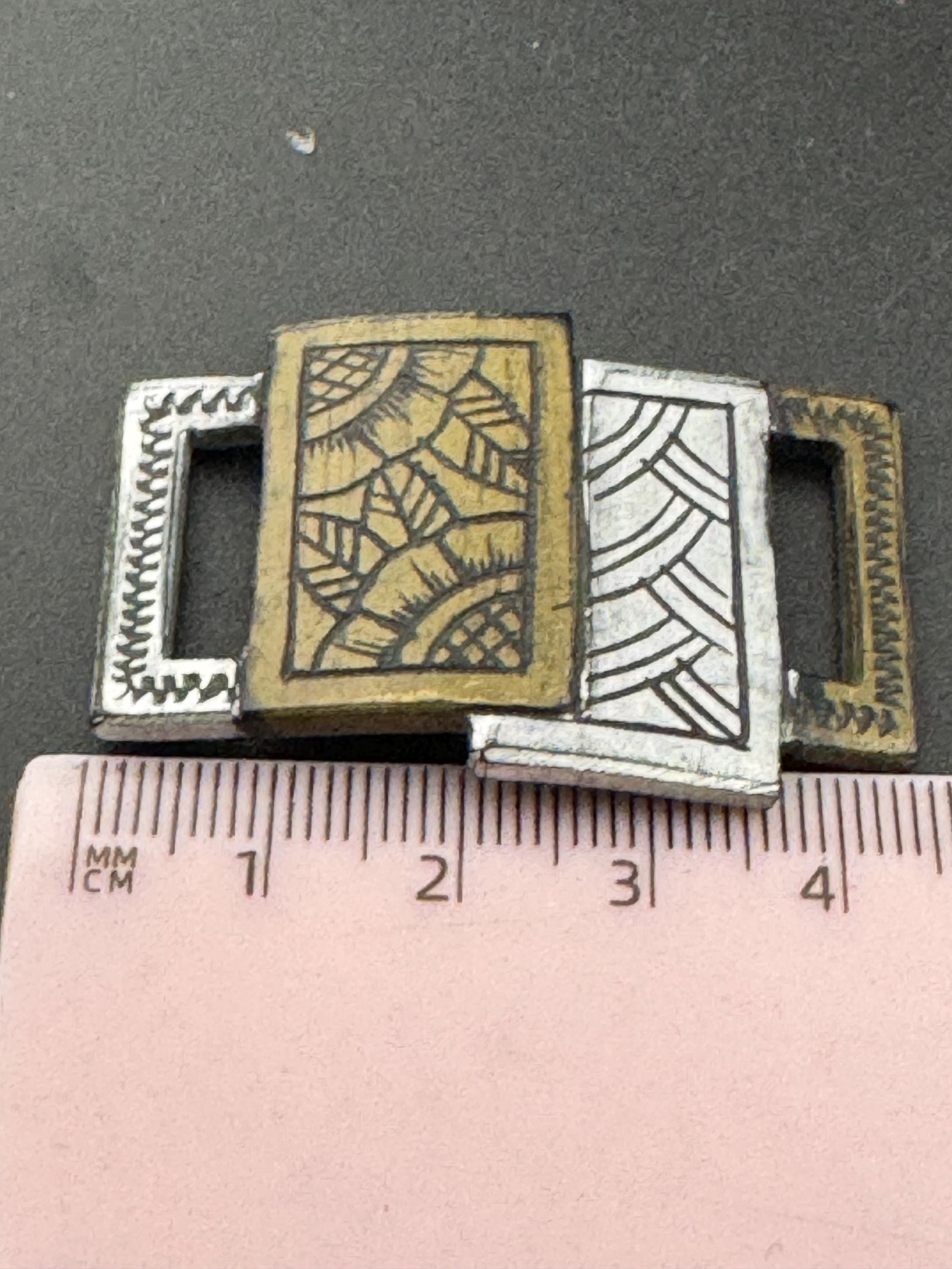 Vintage Art Deco 2 part BROWN silver early plastic carved double belt buckle