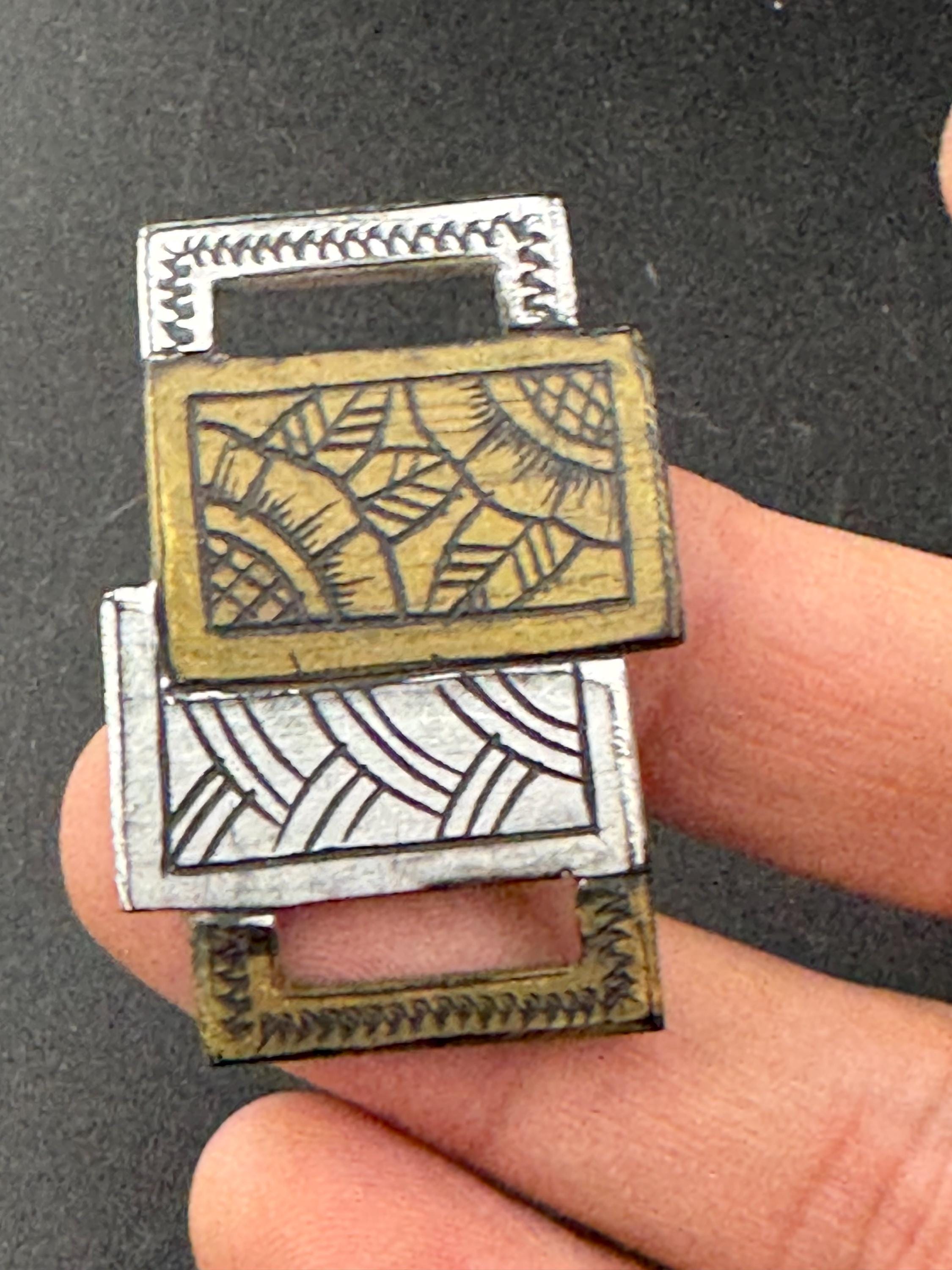 Vintage Art Deco 2 part BROWN silver early plastic carved double belt buckle