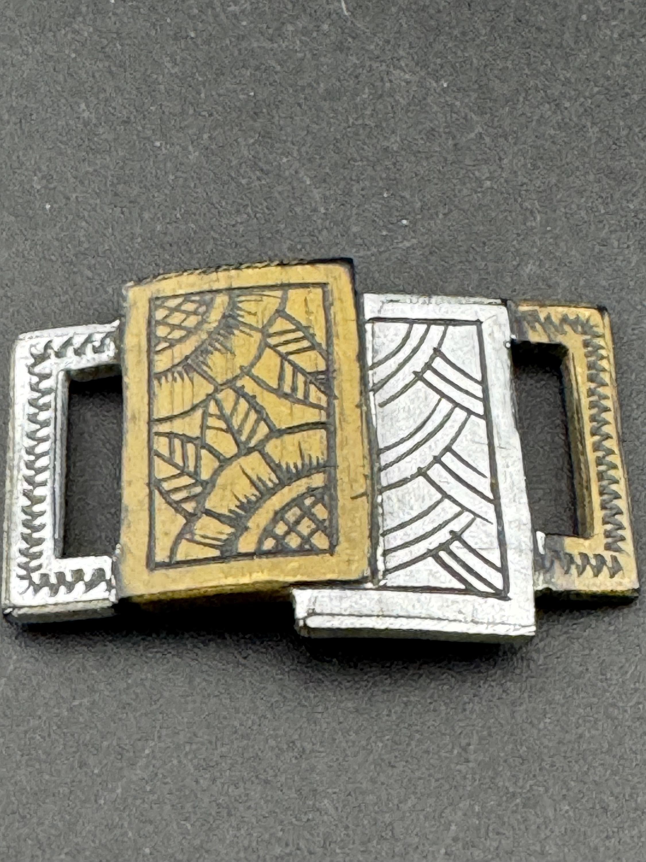 Vintage Art Deco 2 part BROWN silver early plastic carved double belt buckle
