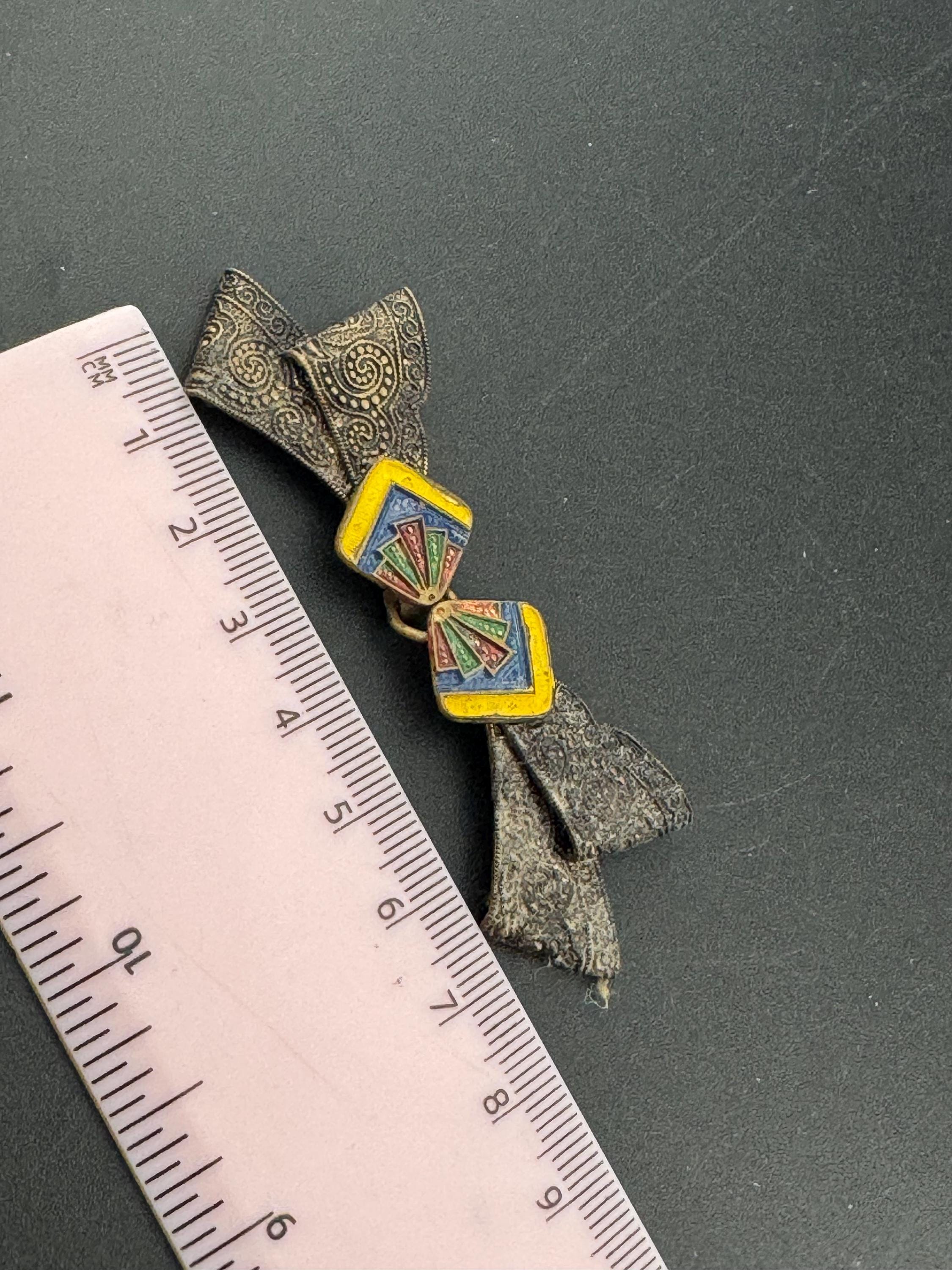 Antique Art Deco Cloisonne Enamel Belt Buckle: Yellow & Blue, 1920s