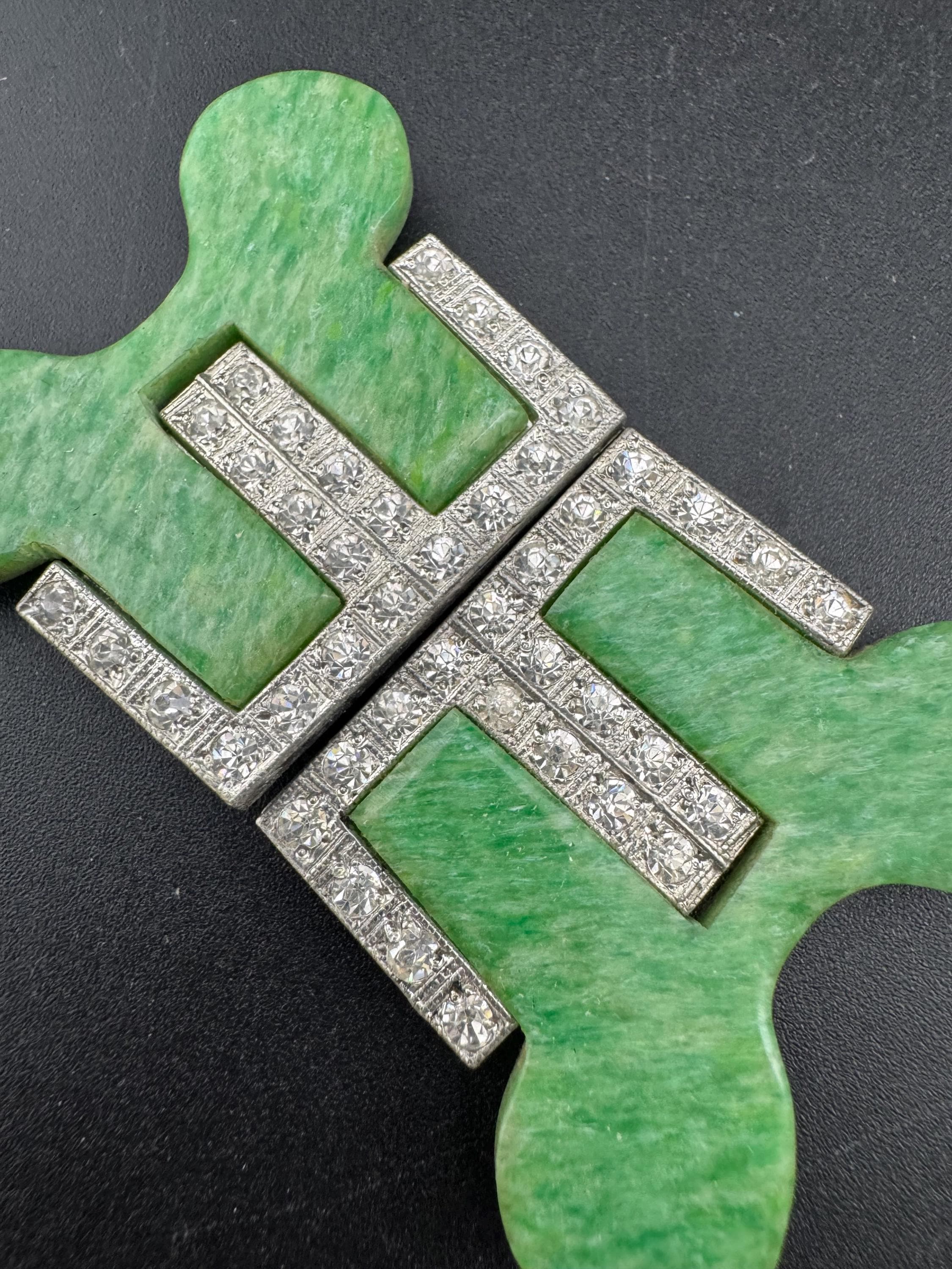 Art Deco Green Bakelite Belt Buckle: Diamanté Nouveau Style
