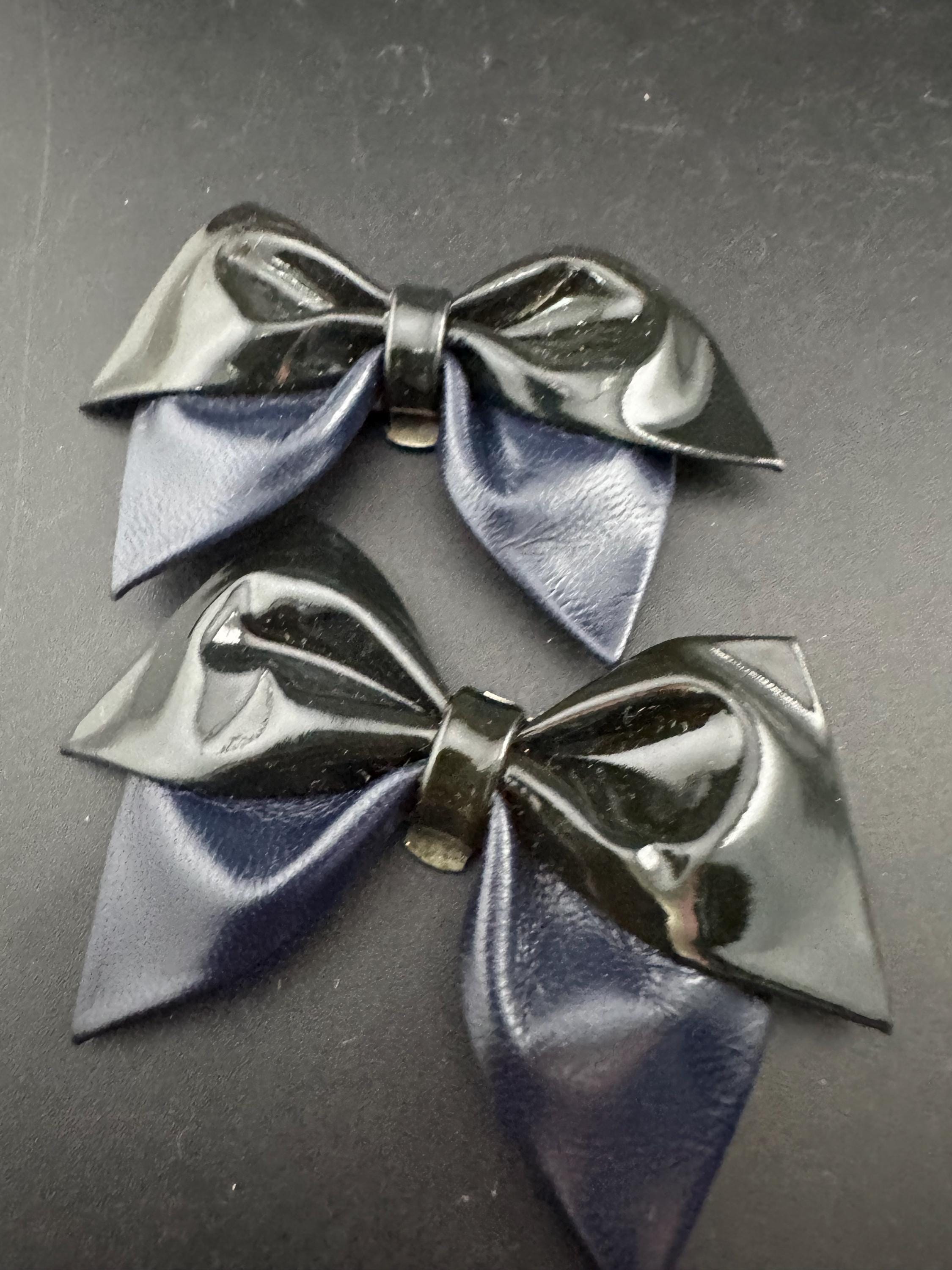 pair of Black and navy blue two tone patent ribbon BOW shoe clips