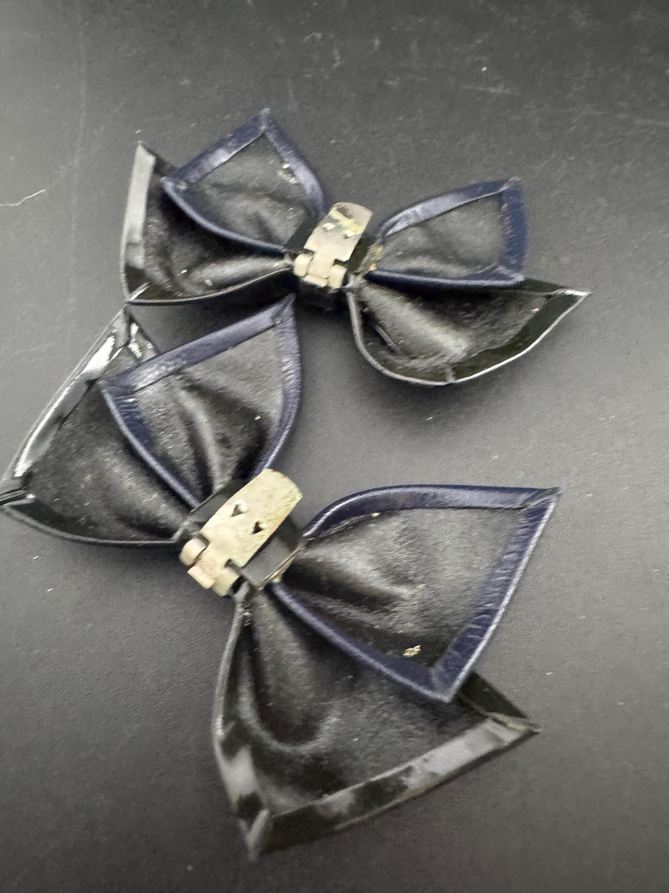 pair of Black and navy blue two tone patent ribbon BOW shoe clips
