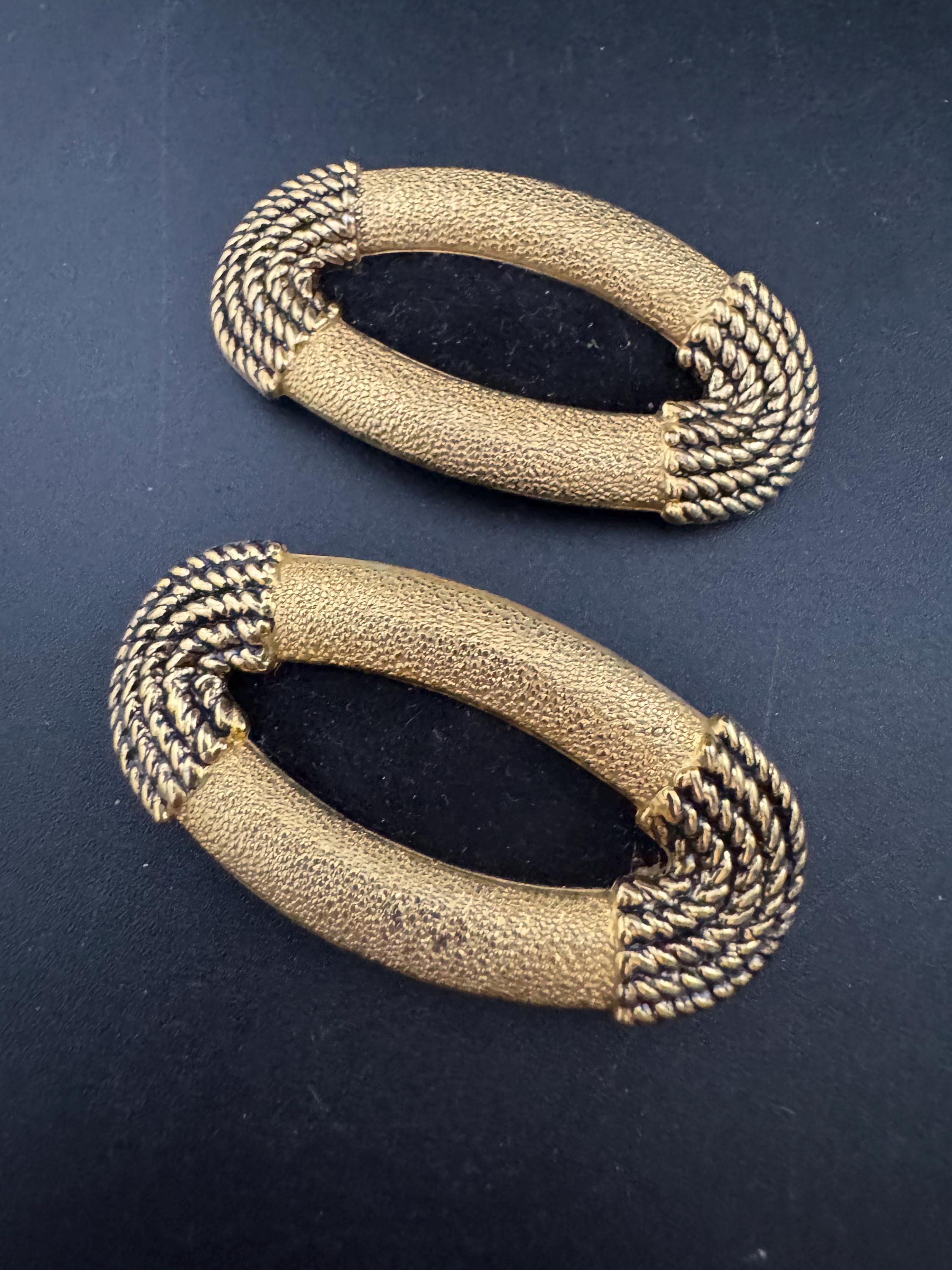 High end pair of black suede leather and gold tone metal detailing shoe clips Vintage pumps flats 1980s 1990s