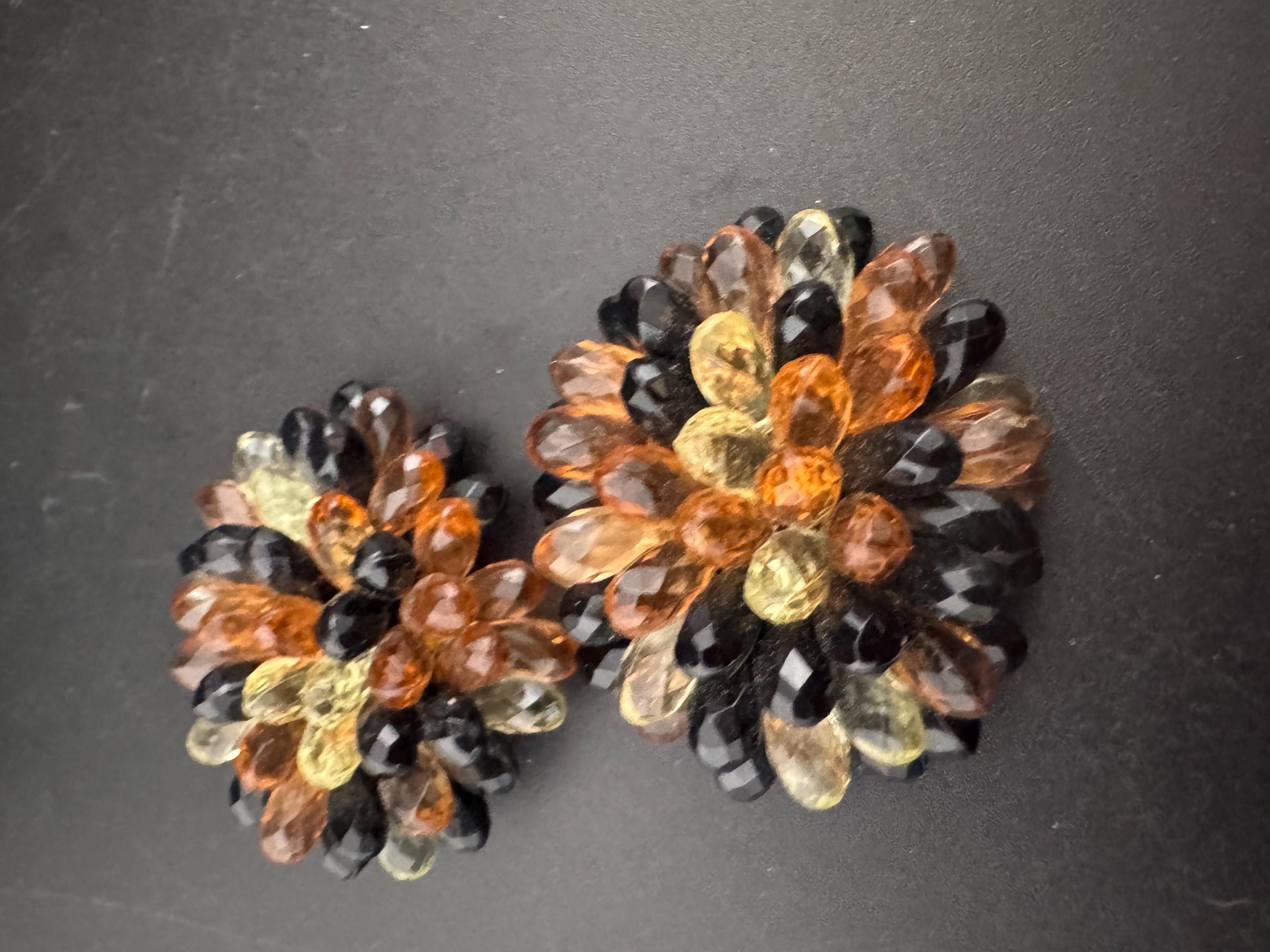 vintage Amber Orange brown acrylic faceted Crystal beaded pair of Pom Pom shoe clips trims