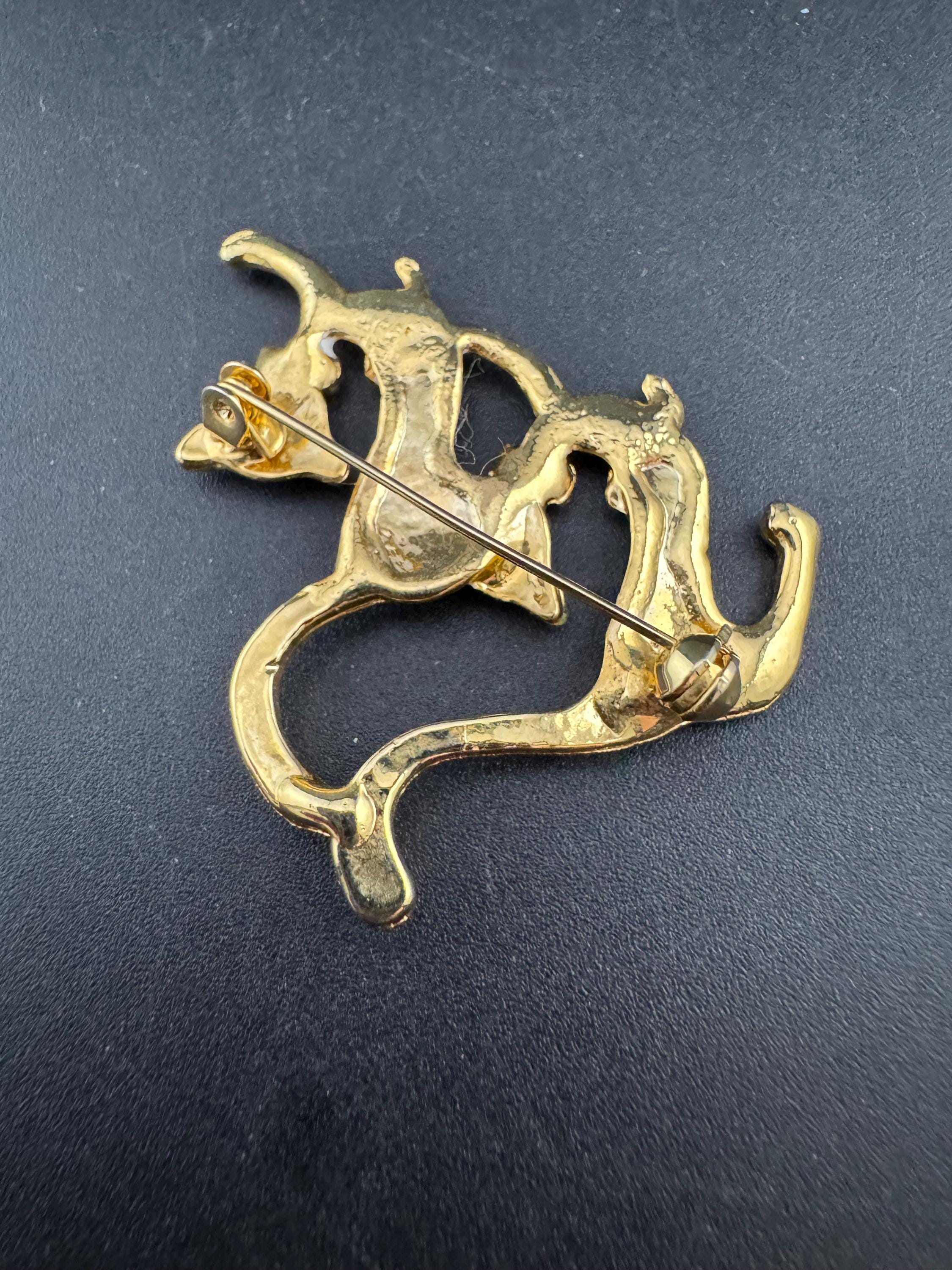 Vintage Gold Tone Enamel Cats Brooch - Bow Ties