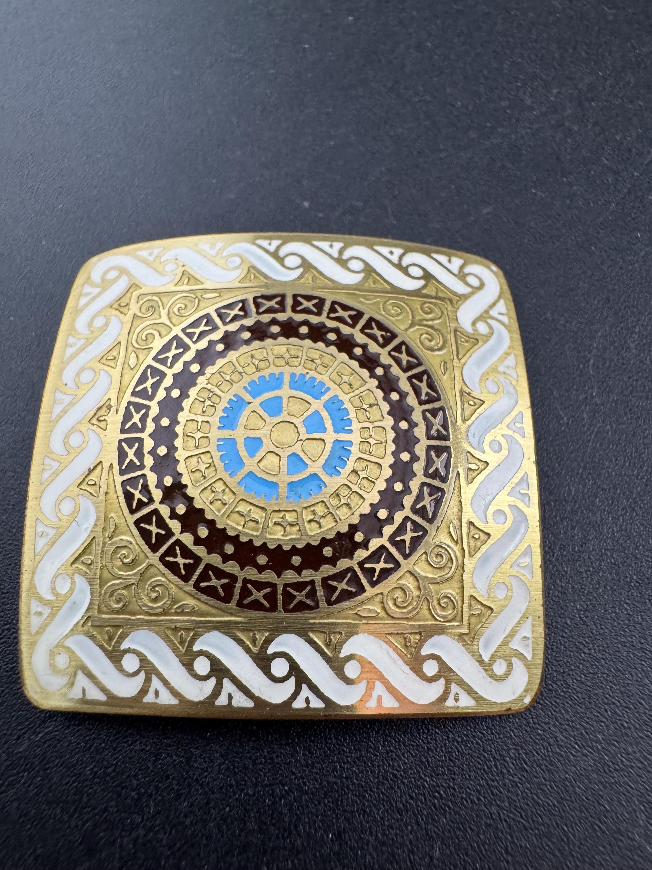 Vintage Cloisonné Brooch: Ornate Enamel, Gold Tone Brass