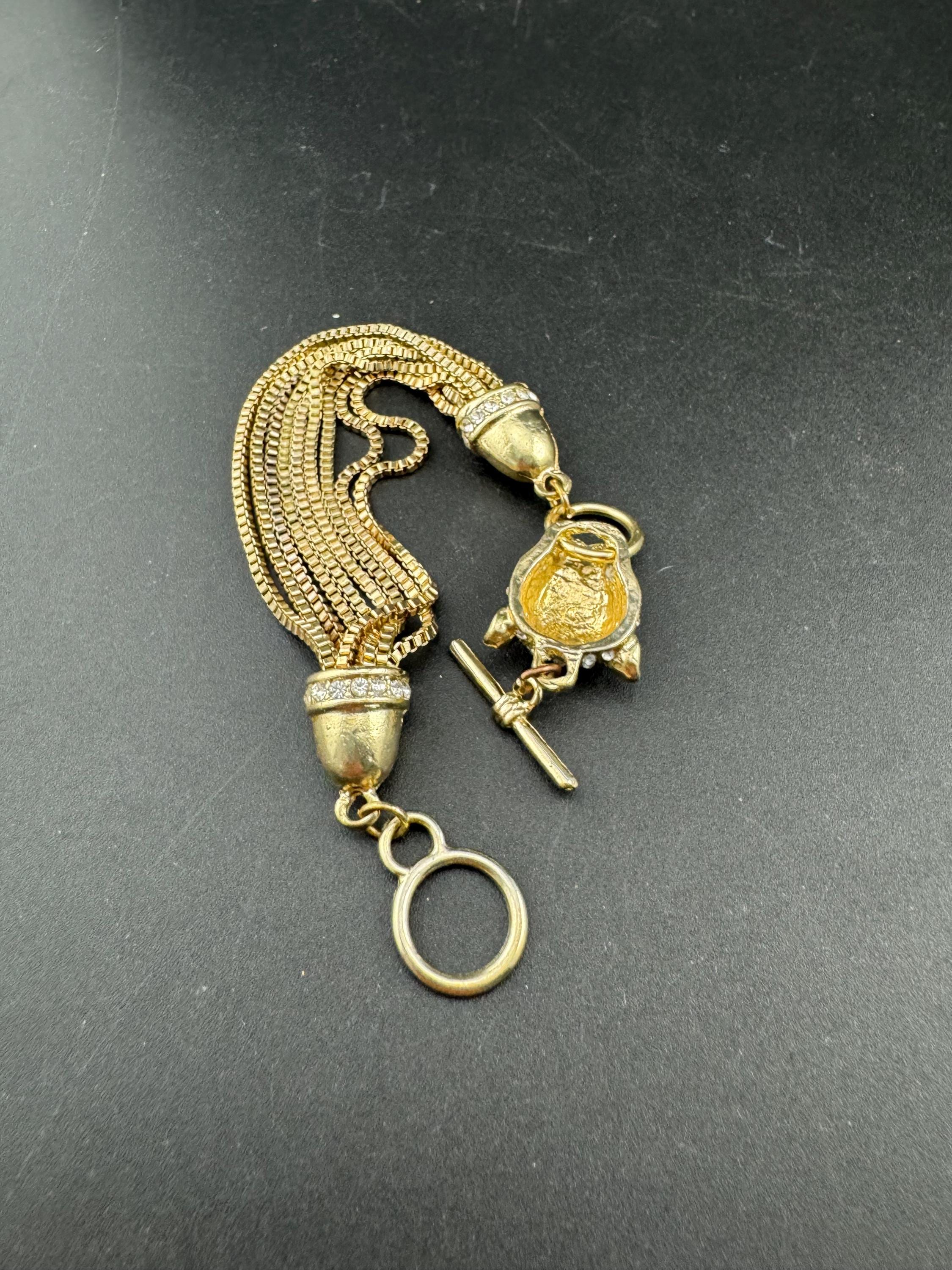 Retro black enamel BIG CAT champagne gold tone box chain link toggle bracelet, tiger panther