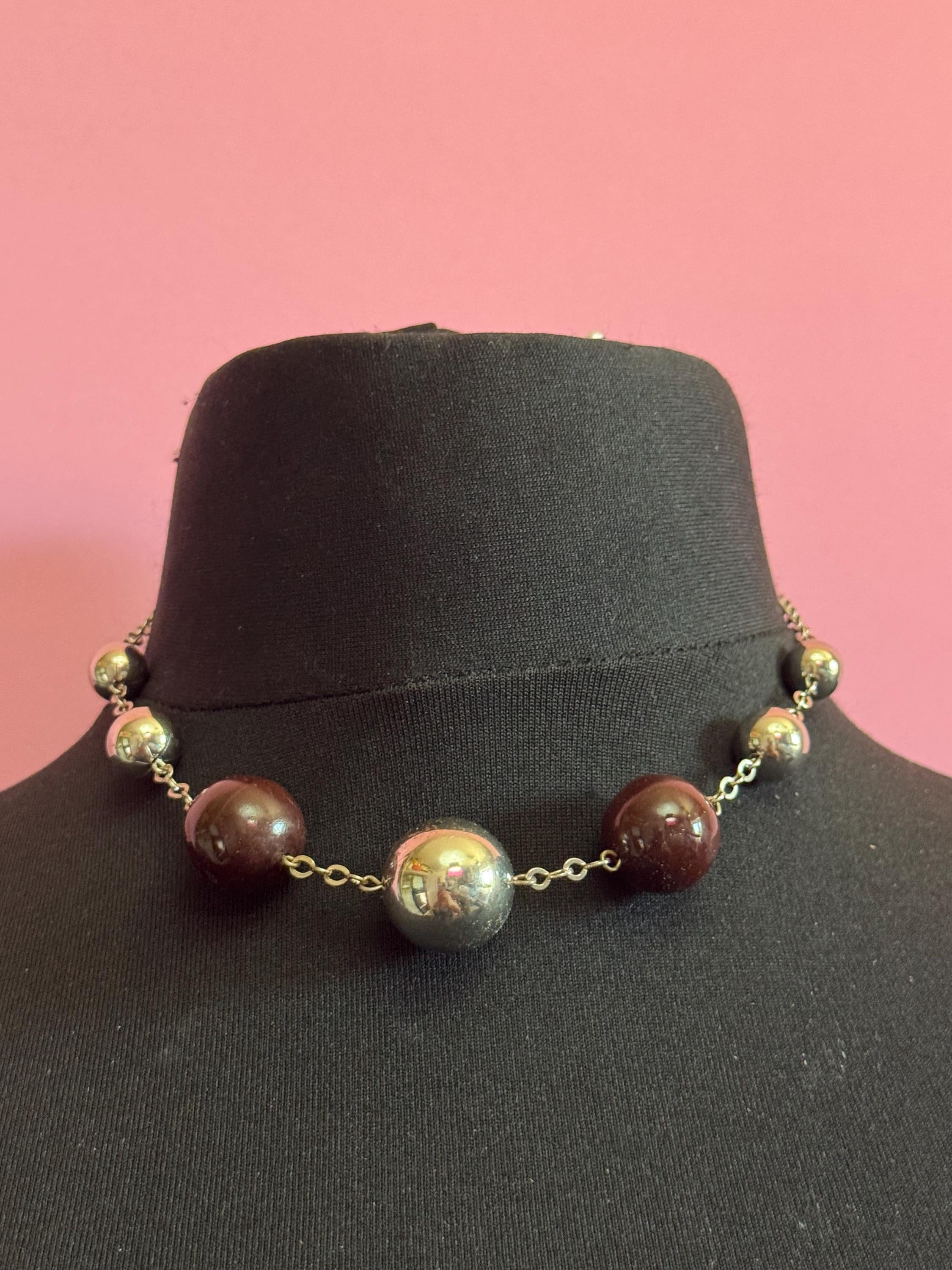 Czech Glass Beaded Necklace: Art Deco Chrome Silver, 1920s Style