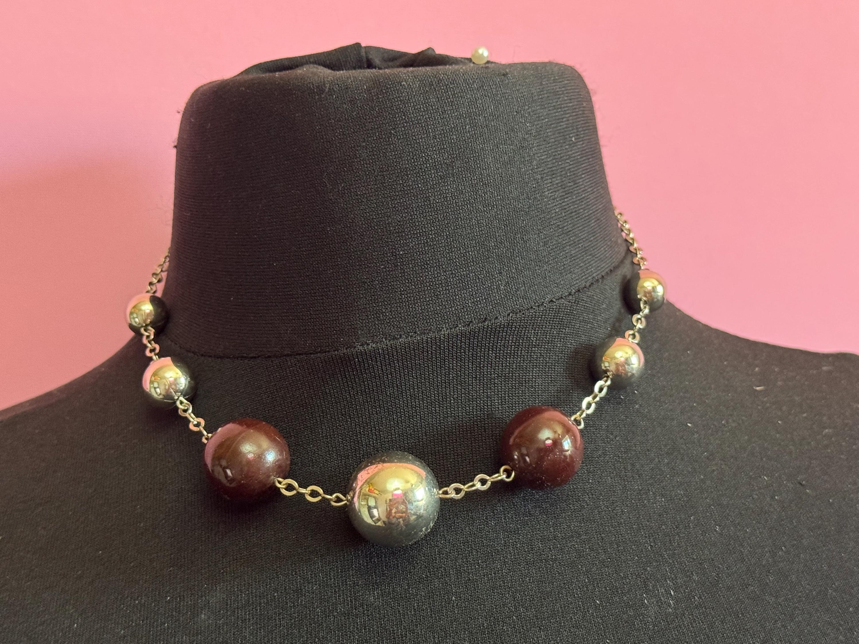 Czech Glass Beaded Necklace: Art Deco Chrome Silver, 1920s Style