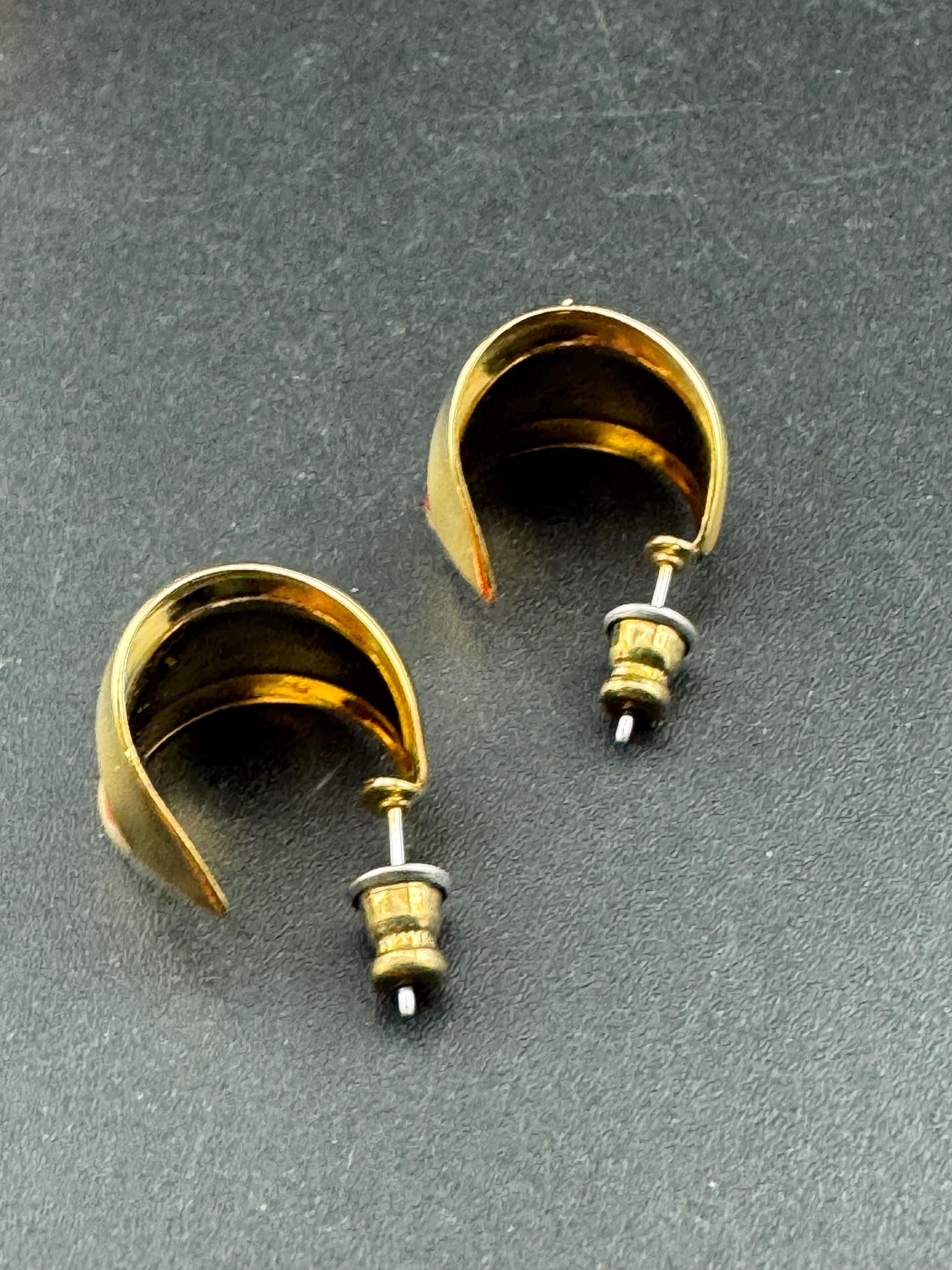 Vintage 18k Gold Plated Red Enamel Hoop Earrings