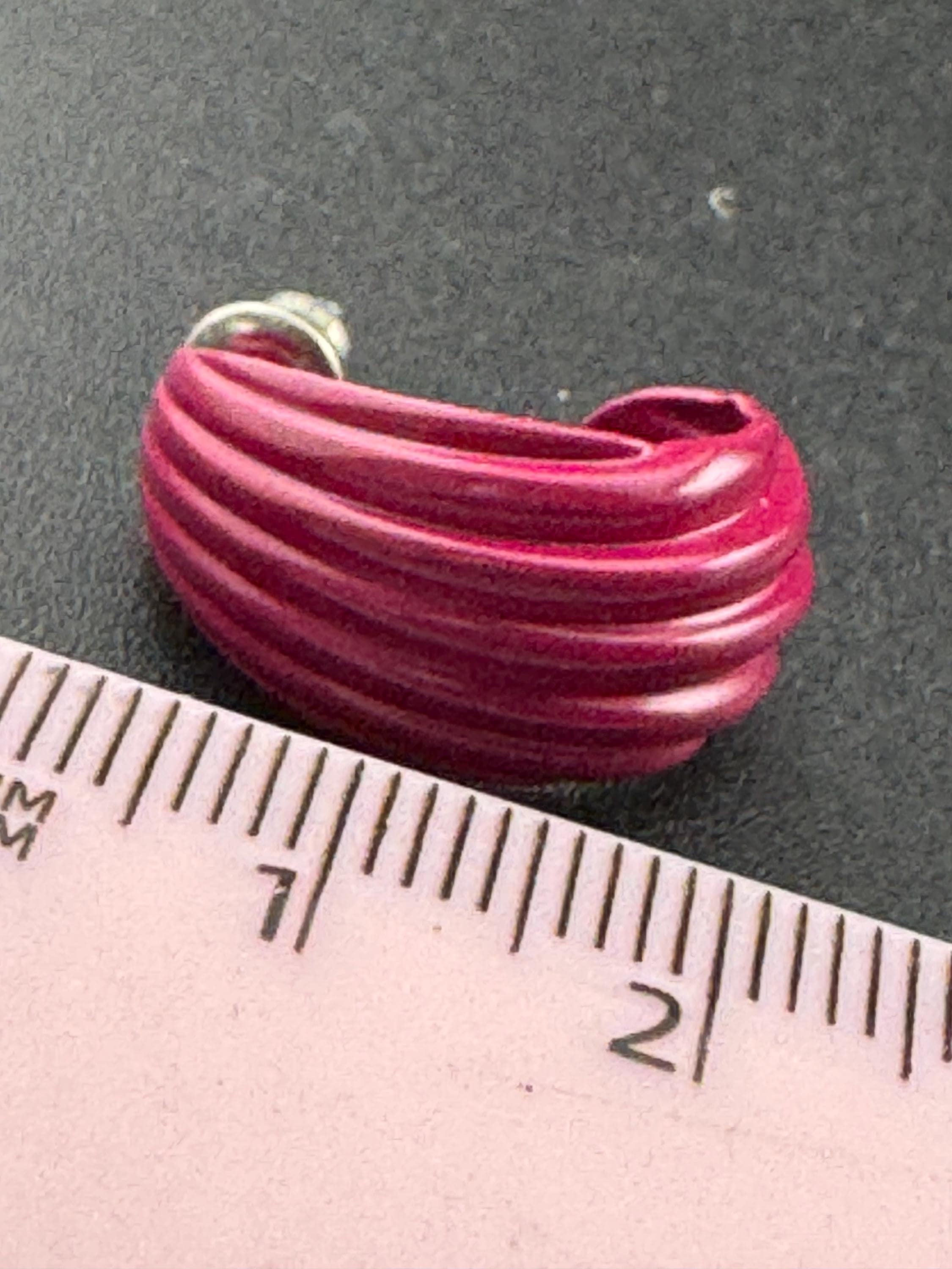 1980s Gold Tone Raspberry Enamel Hoop Stud Earrings