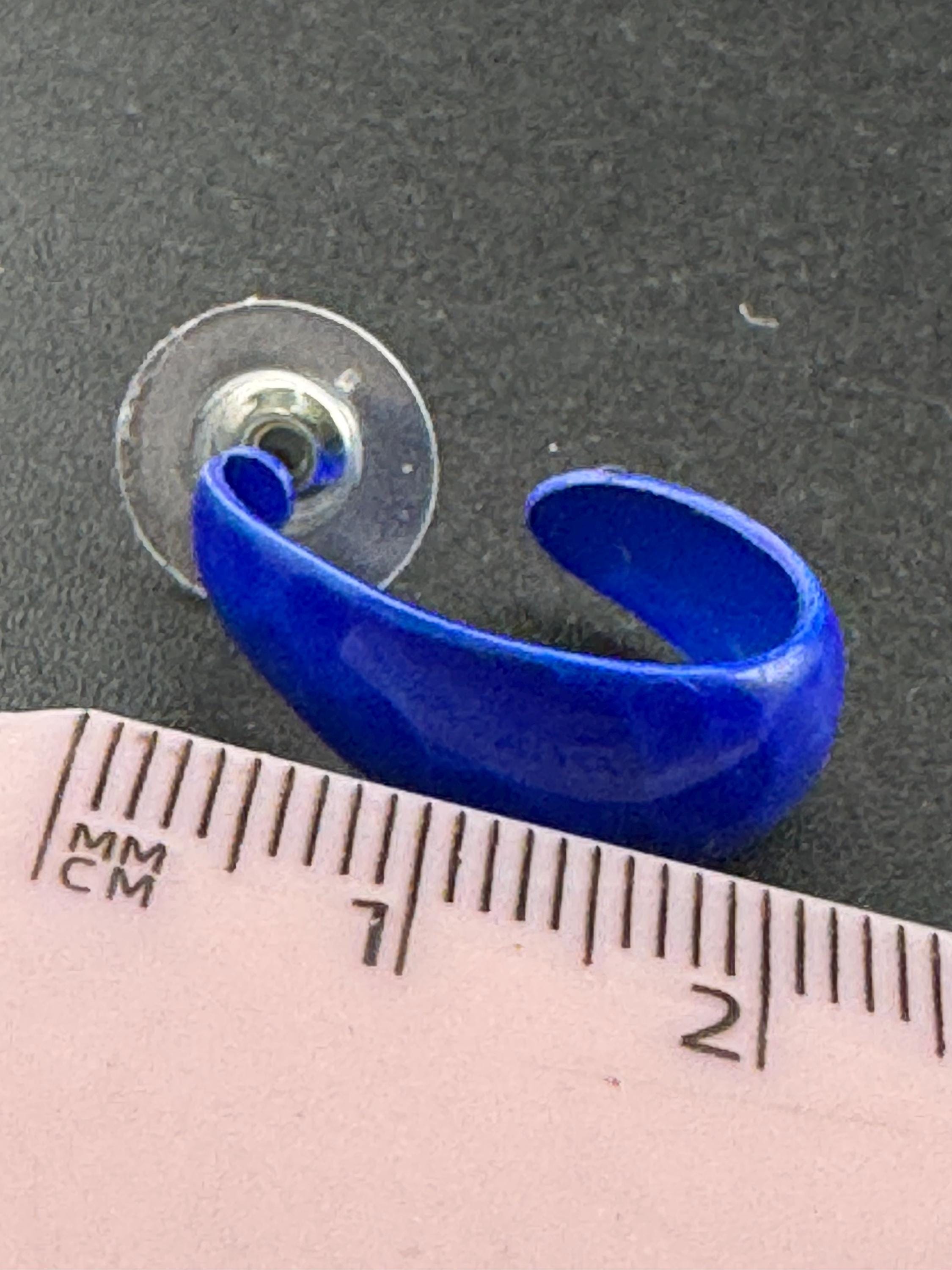 1980s Gold Tone Blue Enamel Half Hoop Earrings