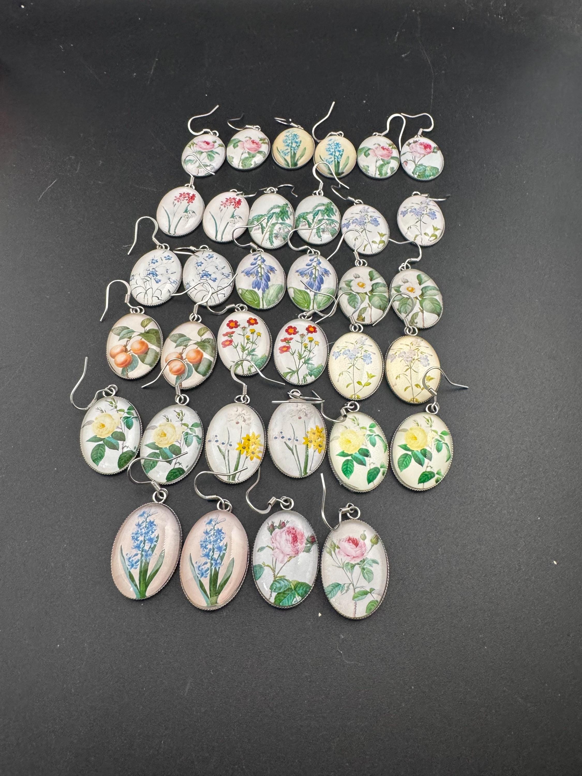Peaches nectarines Spring garden oval glass cabochon fruit earrings, stainless steel, non tarnish earwires and fittings