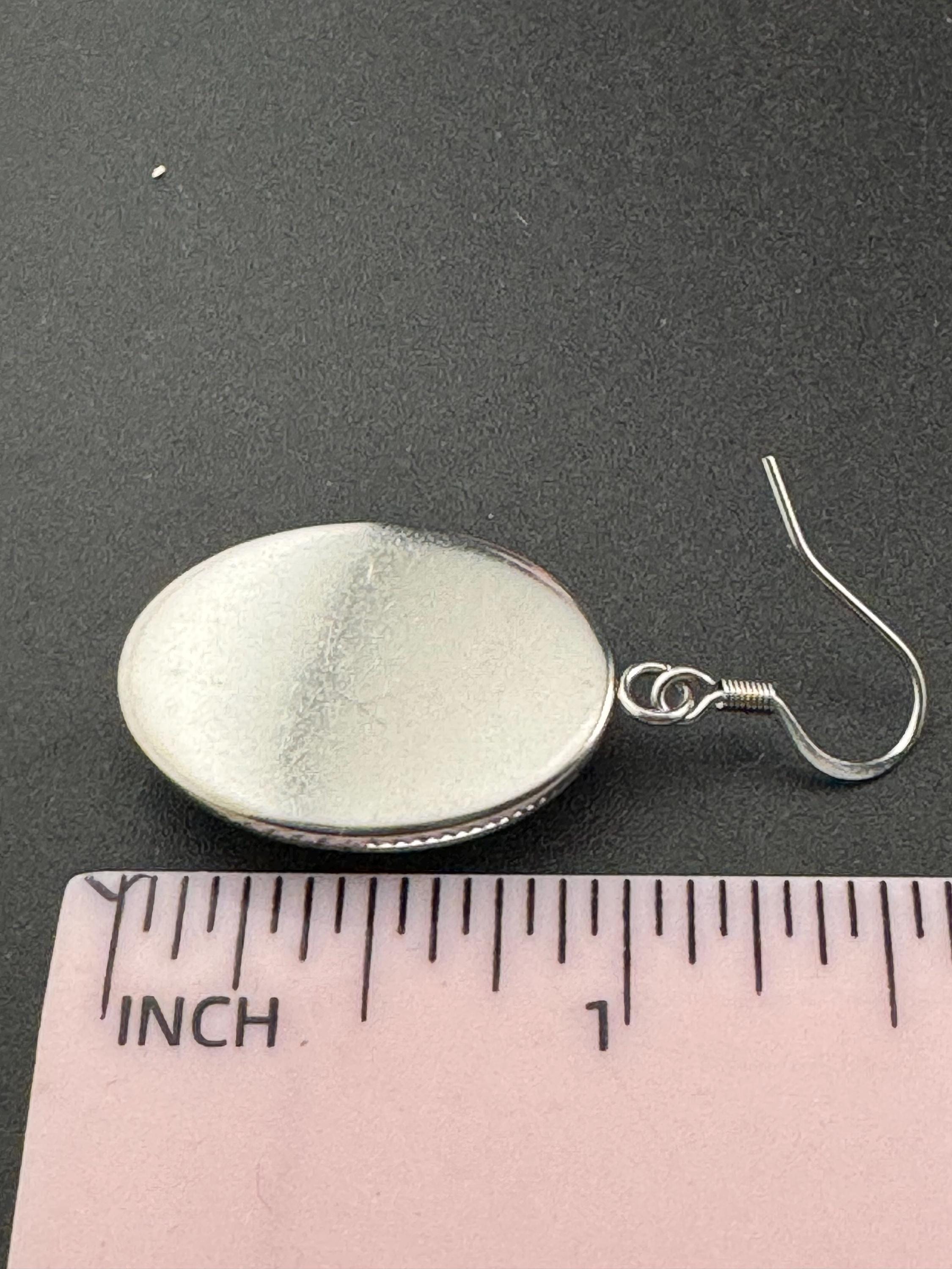 Pink Rose Oval Cabochon Earrings: Handmade Stainless Steel Drop Earrings