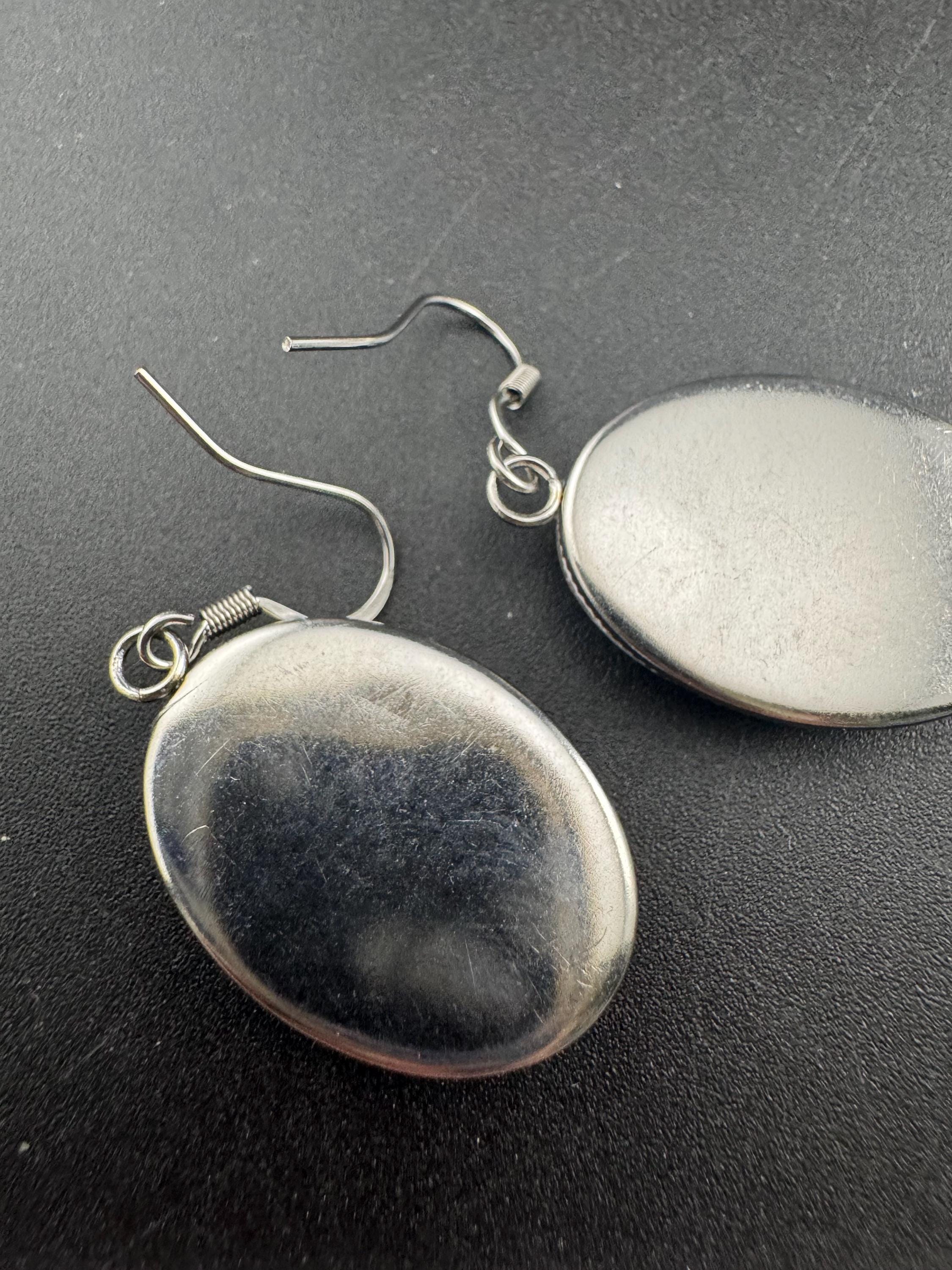 Blue bluebells garden flowers handmade oval glass cabochon earrings, stainless steel, non tarnish earwires and fittings, ideal spring summer