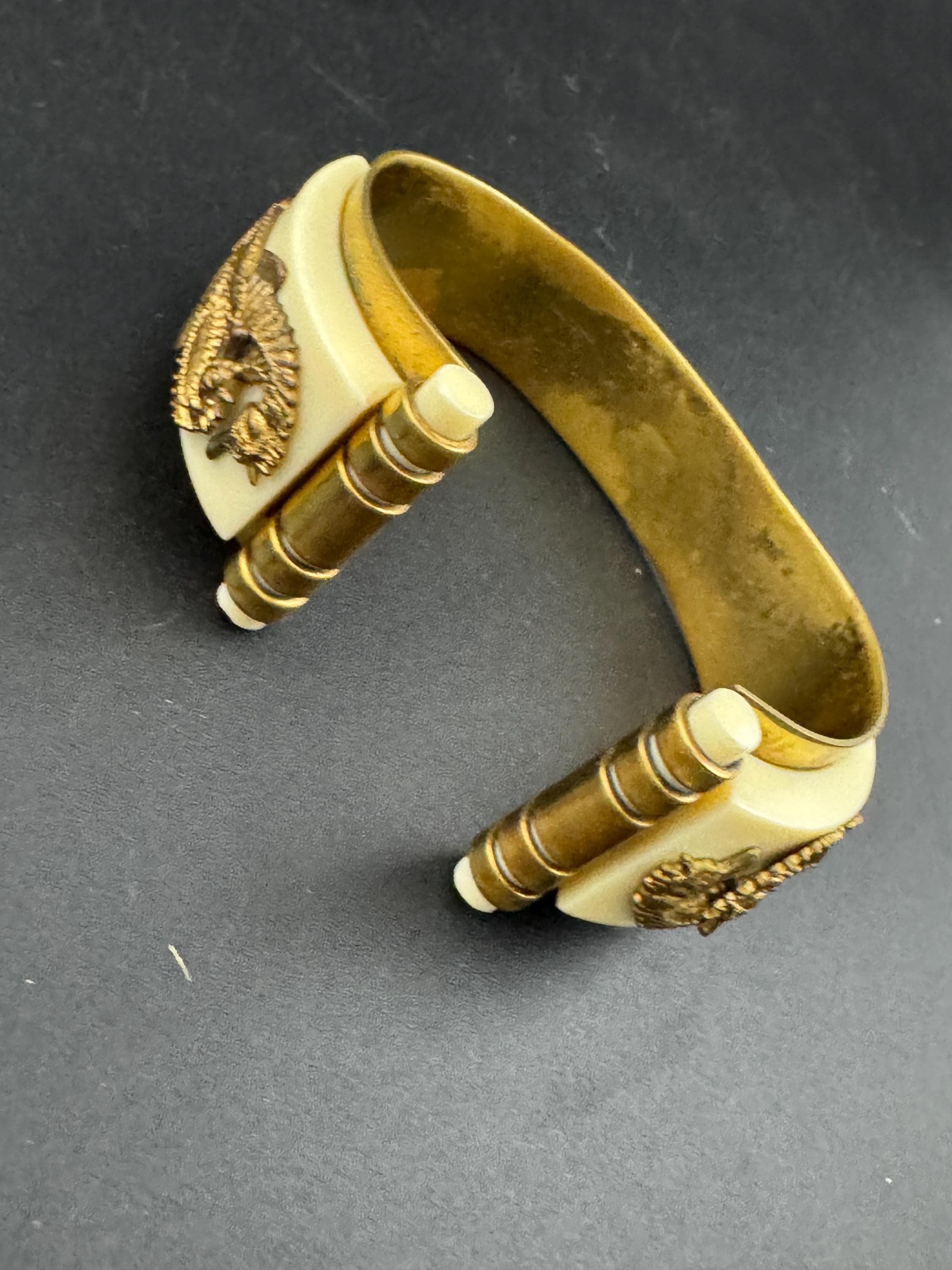 Super Vintage art deco brass and galalith seahorse Bangle bracelet , attributed to Jean Painleve l’hippocampus range