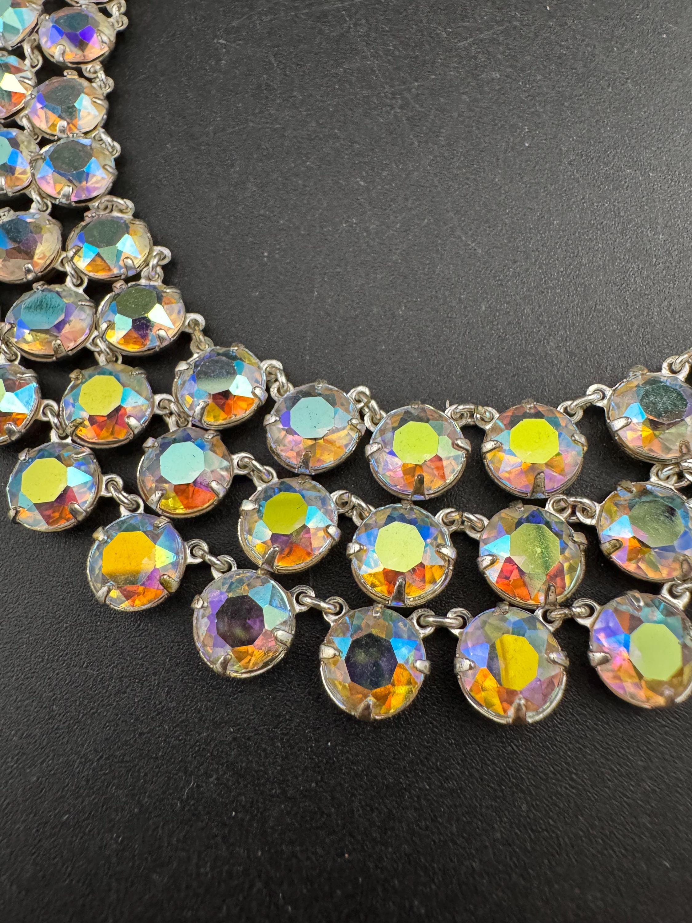 Aurora Borealis Choker Necklace: Sparkly Glass Bezel, Multi-Strand