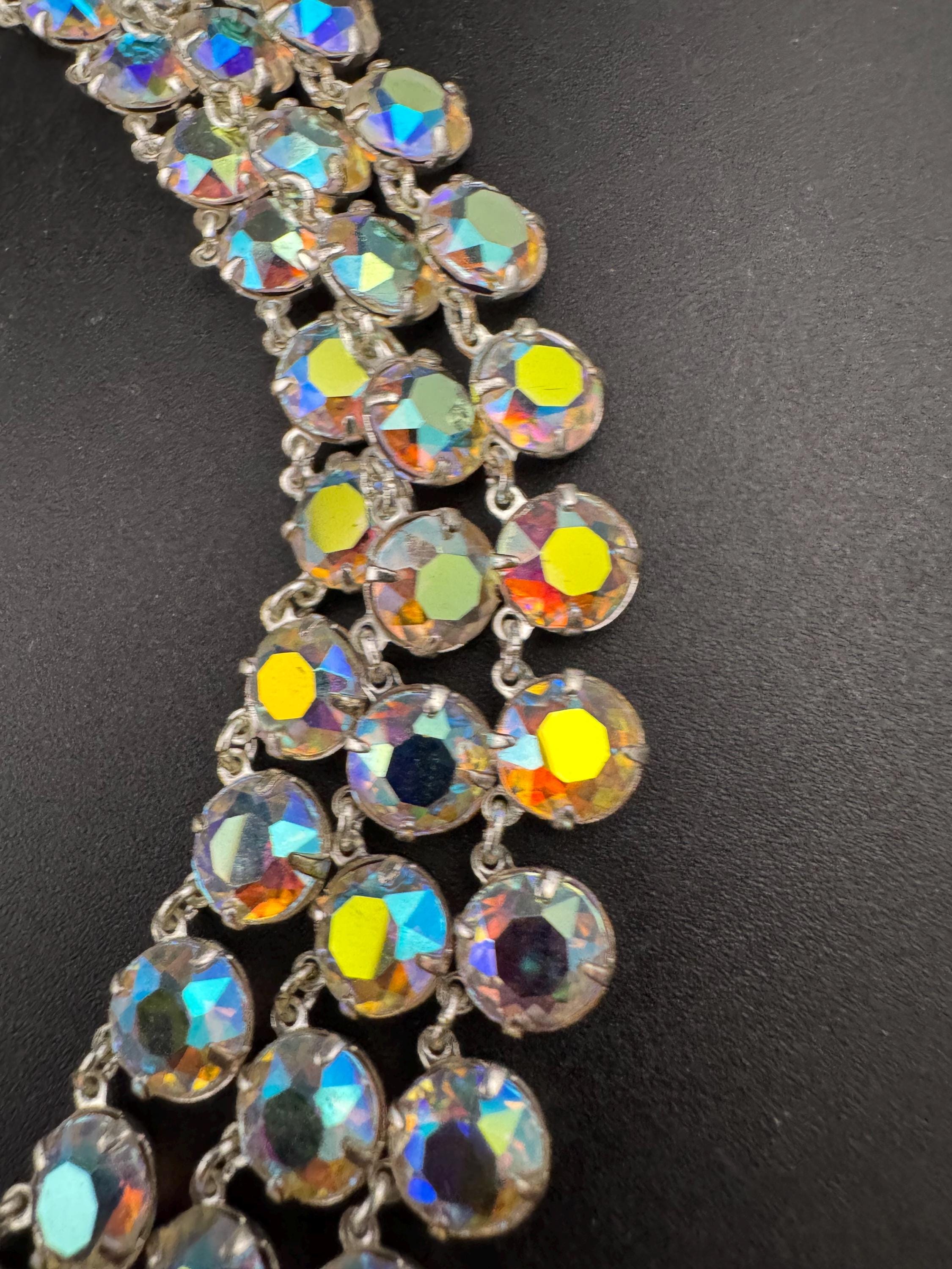 Aurora Borealis Choker Necklace: Sparkly Glass Bezel, Multi-Strand