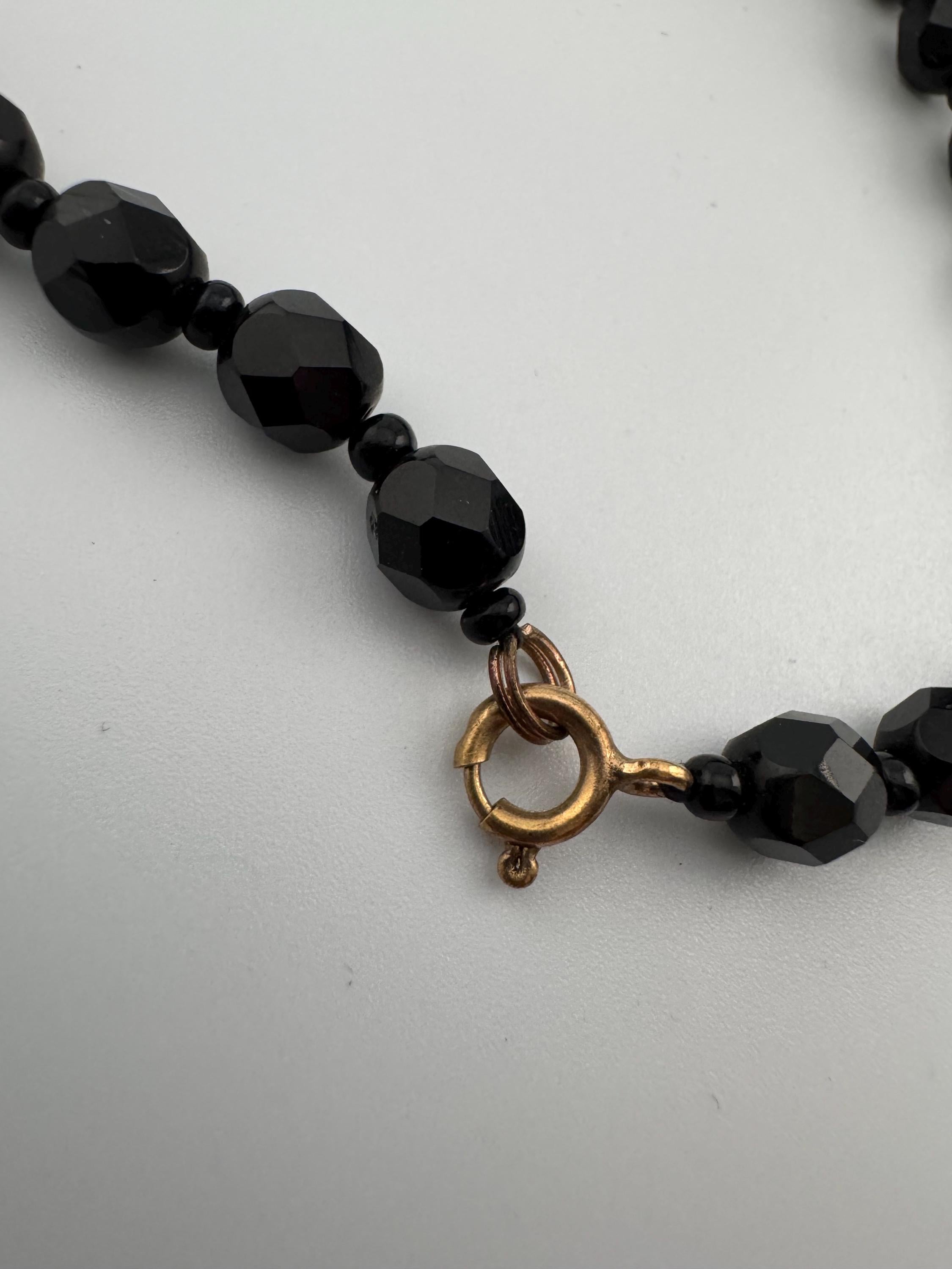 120 cm long vintage French Jet Black Glass long beaded flapper necklace faceted glass beads vintage art deco 1920s 1930s