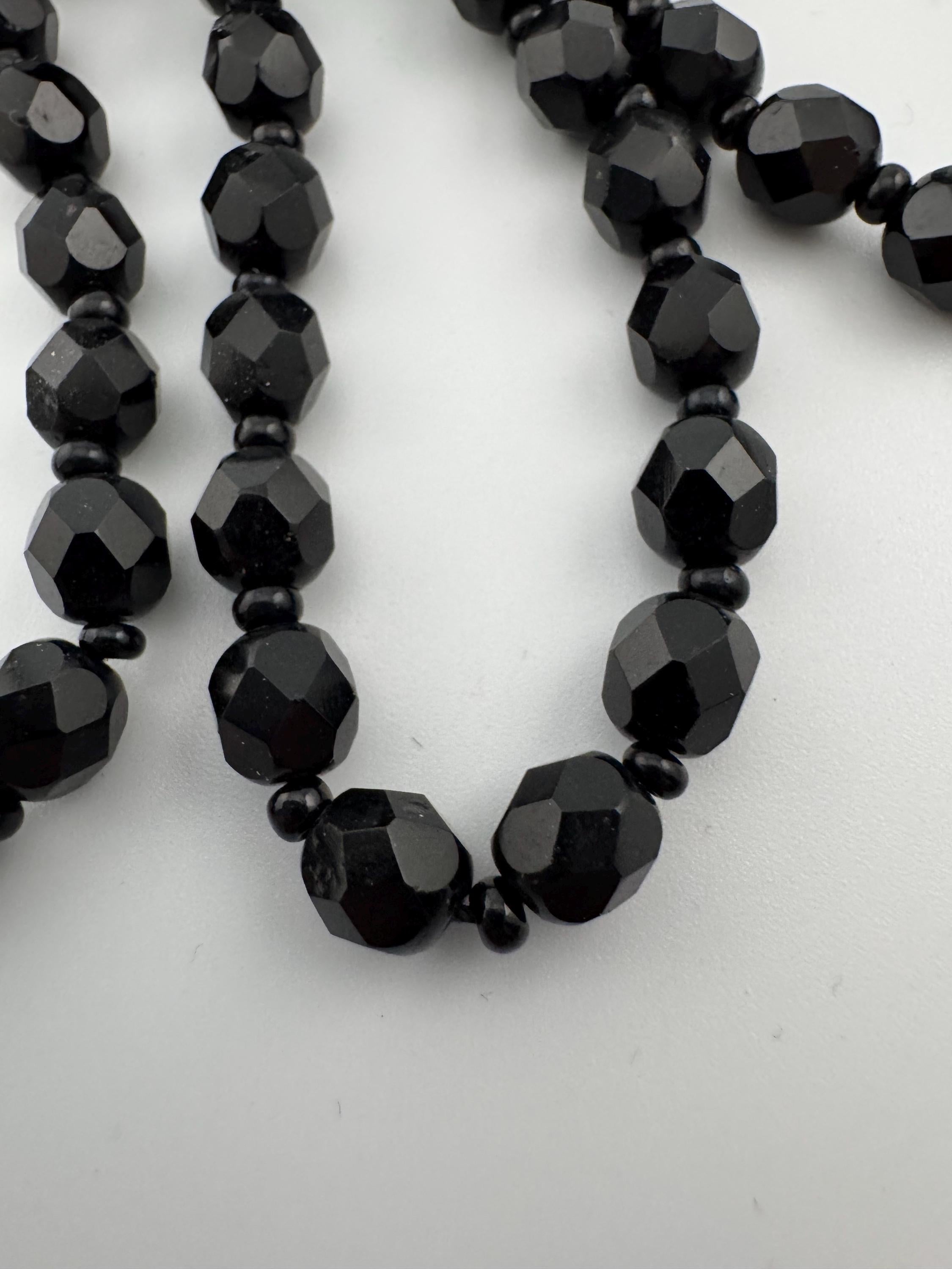 120 cm long vintage French Jet Black Glass long beaded flapper necklace faceted glass beads vintage art deco 1920s 1930s