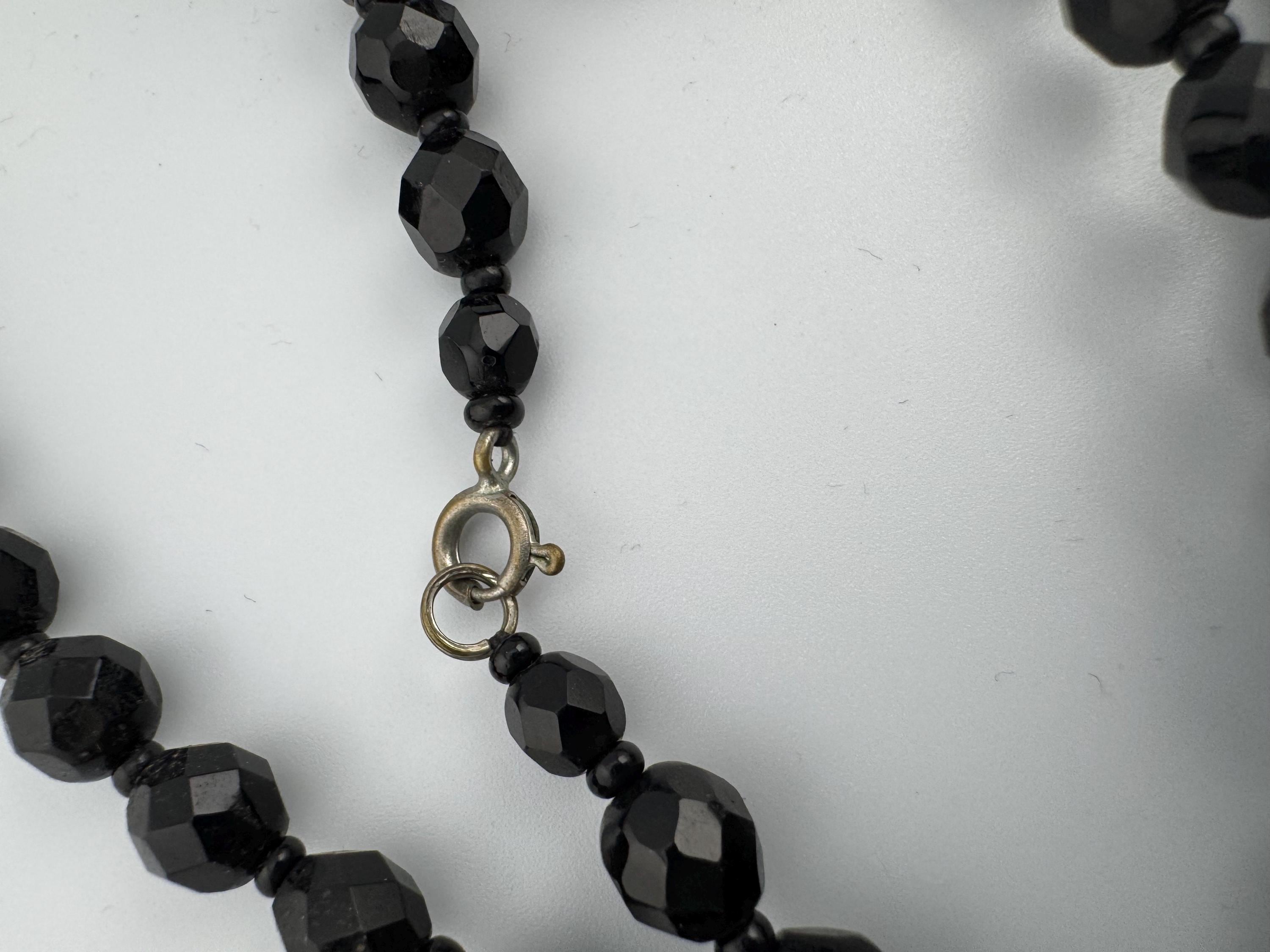 120 cm long vintage French Jet Black Glass long beaded flapper necklace faceted glass beads vintage art deco 1920s 1930s