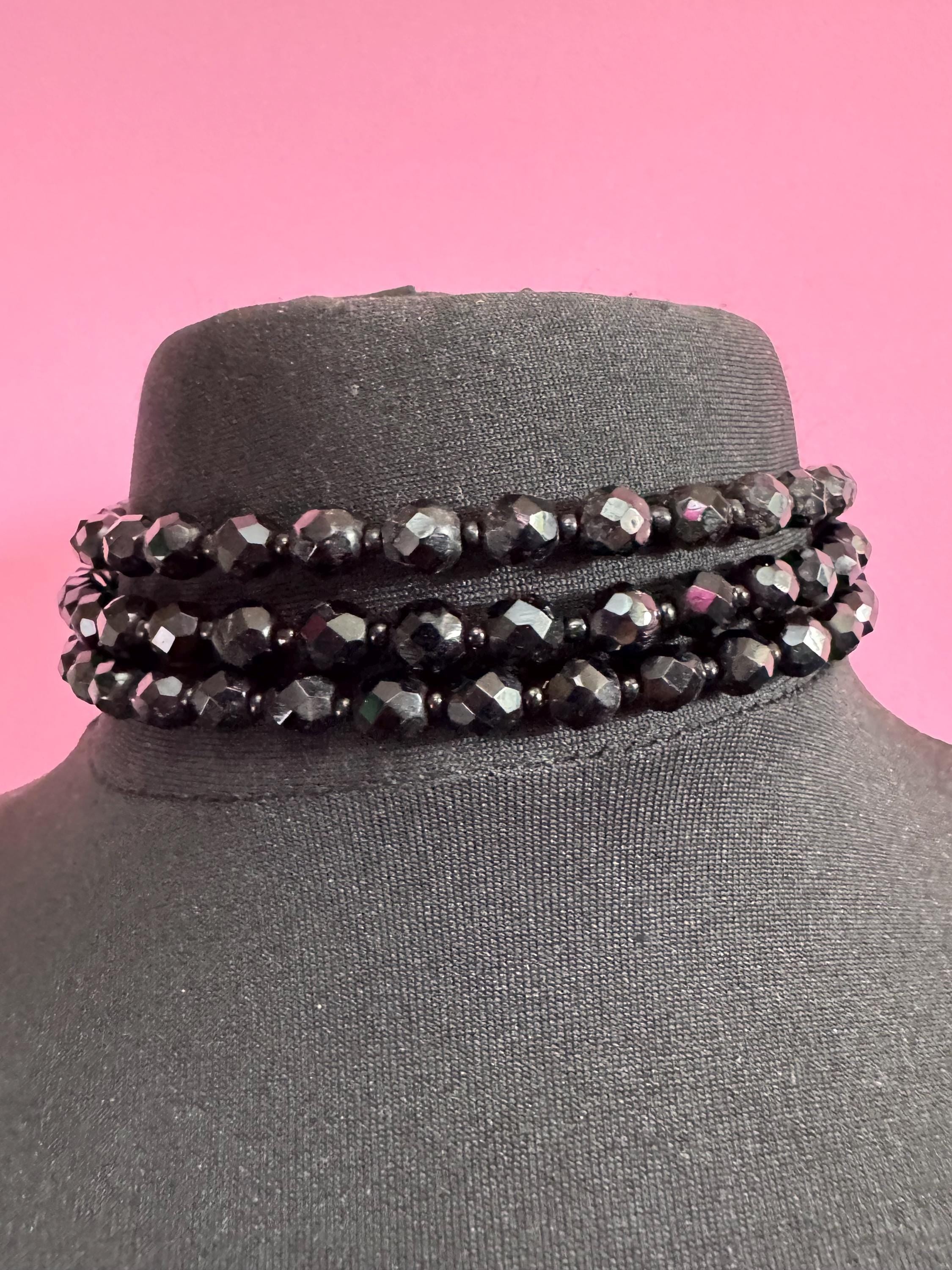 120 cm long vintage French Jet Black Glass long beaded flapper necklace faceted glass beads vintage art deco 1920s 1930s