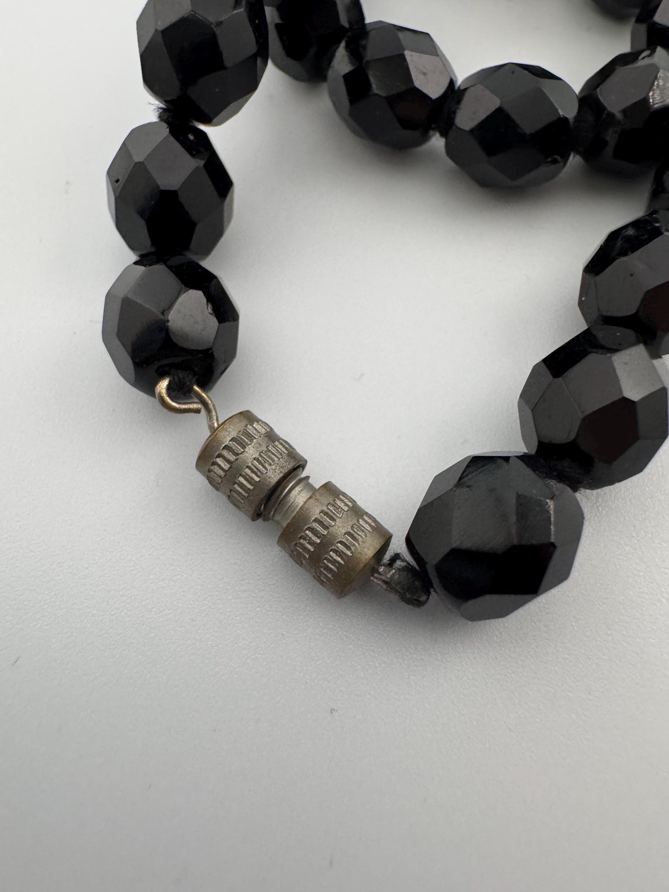 44cm short vintage French Jet Black Glass long beaded collar choker necklace, faceted glass beads vintage art deco 1920s 1930s