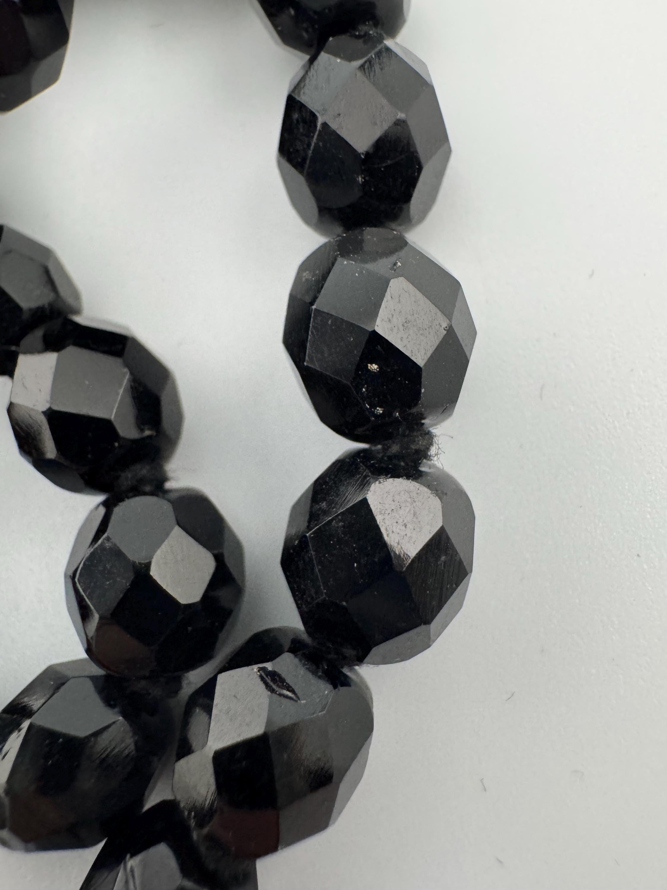 44cm short vintage French Jet Black Glass long beaded collar choker necklace, faceted glass beads vintage art deco 1920s 1930s