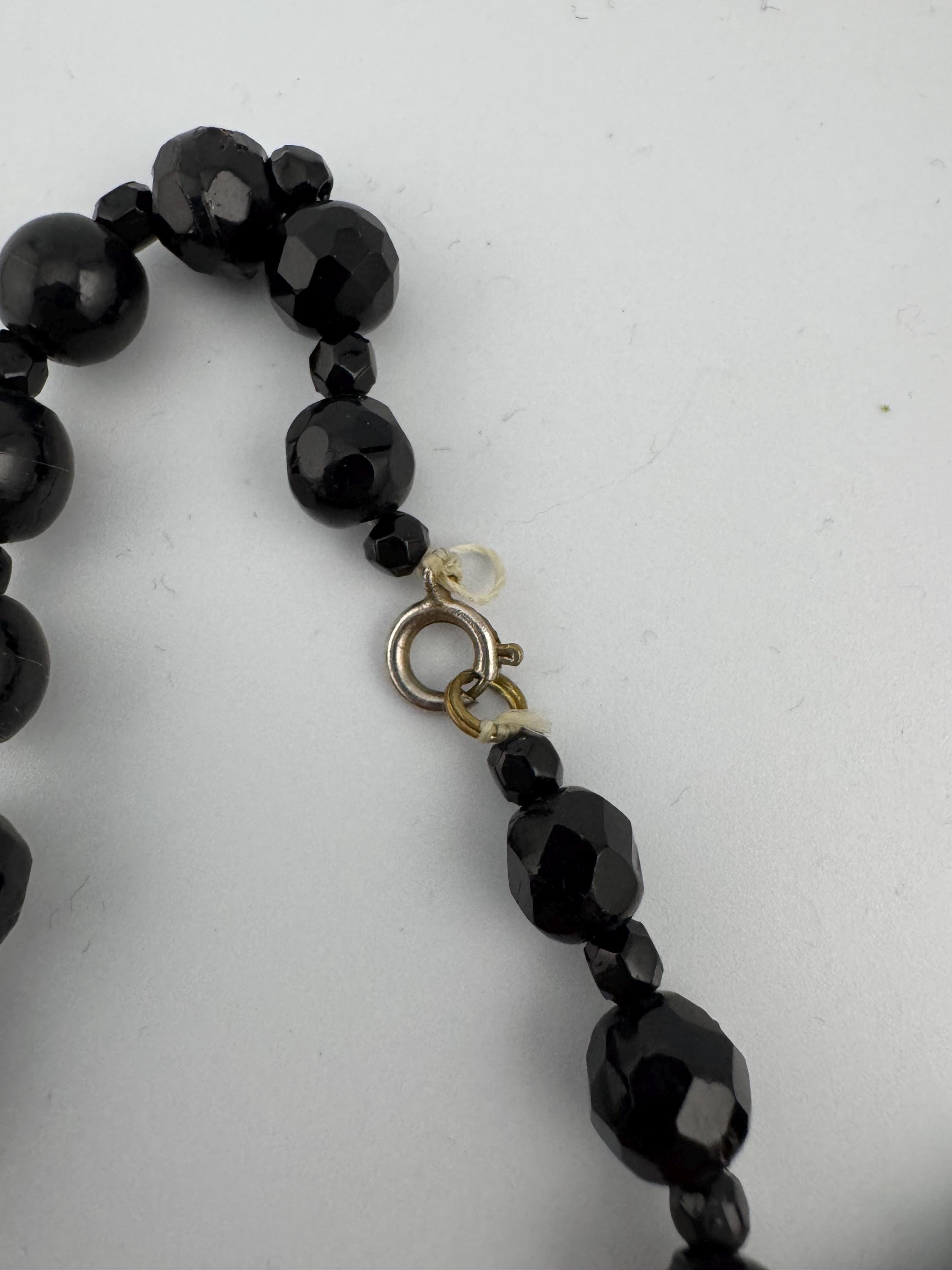 As found 49cm short vintage French Jet Black Glass long beaded collar choker necklace, faceted glass beads vintage art deco 1920s 1930s
