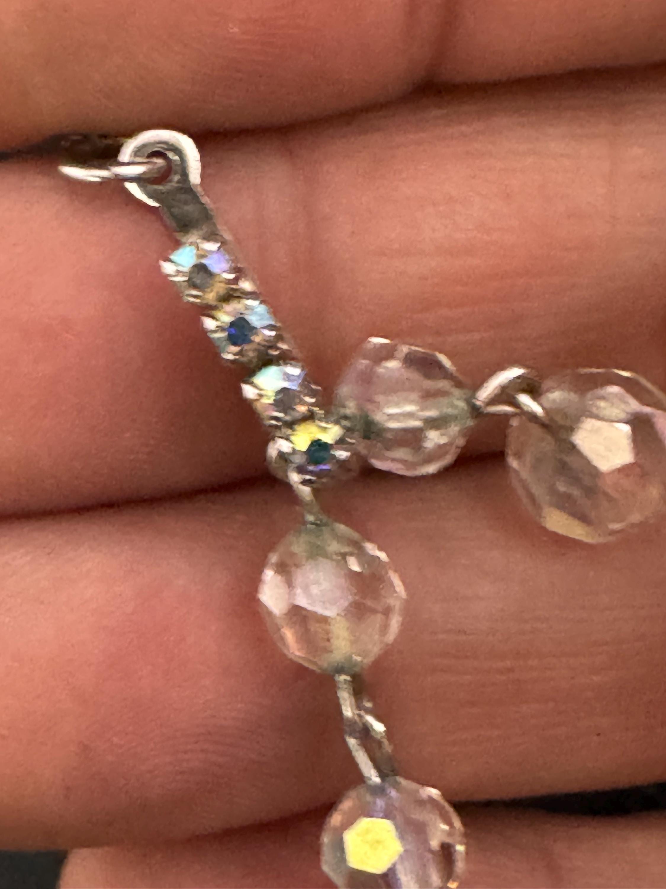 Art Deco clear AB rainbow Aurora borealis glass Crystal 2 row double strand beaded collar necklace