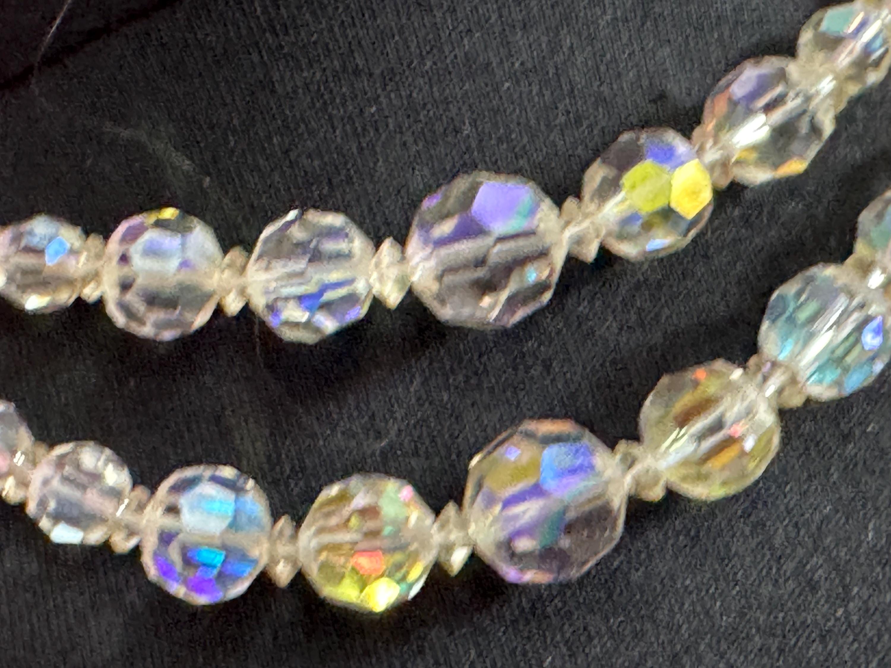 Art Deco clear AB rainbow Aurora borealis glass Crystal 2 row double strand beaded collar necklace