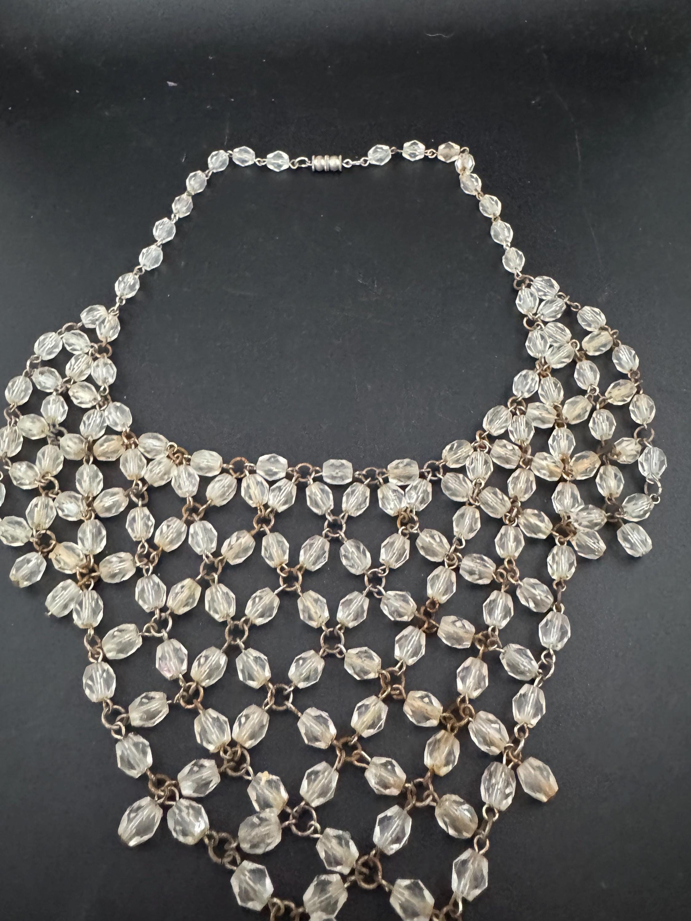 Lightweight plastic faceted beaded chainmail bib necklace 48cm as seen