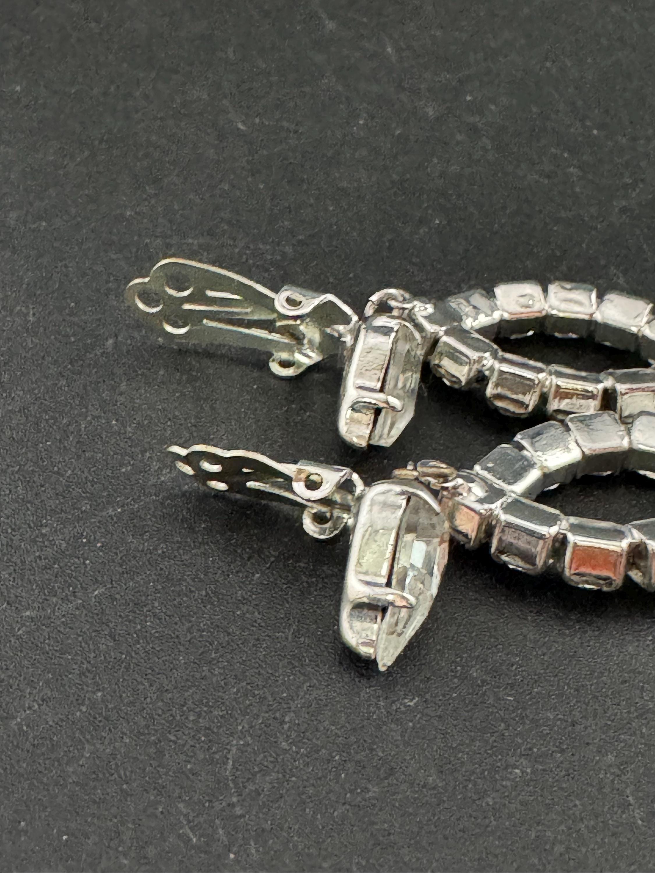 Vintage Clear Diamanté long 5cm Drop Paste rhinestone Clip On Earrings as found